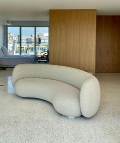 Emmanuel Outy EOS-1 Curved Sofa with Fabric Upholstery, Oak or Brass Feet
