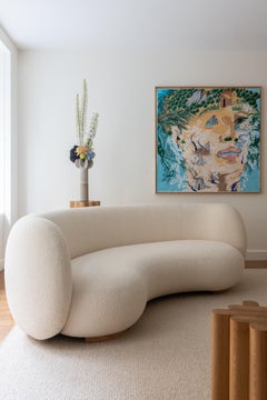 Emmanuel Outy EOS-1 Curved Sofa with Fabric Upholstery, Oak or Brass Feet