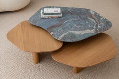 EOT-1 Coffee Table by Emmanuel Outy with Oak Frame and Three Marble or Stone Top