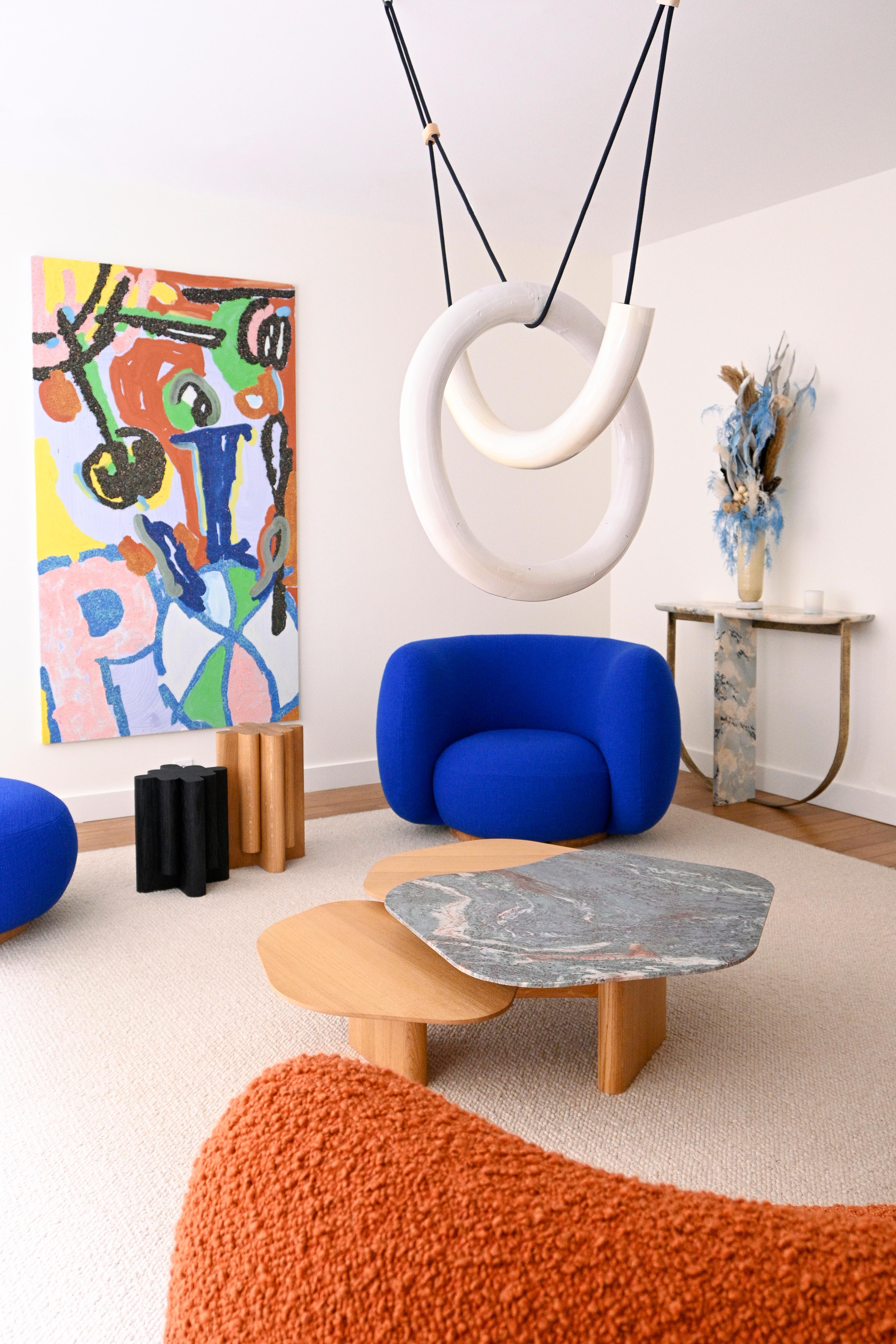 EOT-1 Coffee Table by Emmanuel Outy with Oak Frame and Three Marble or Stone Top For Sale 5