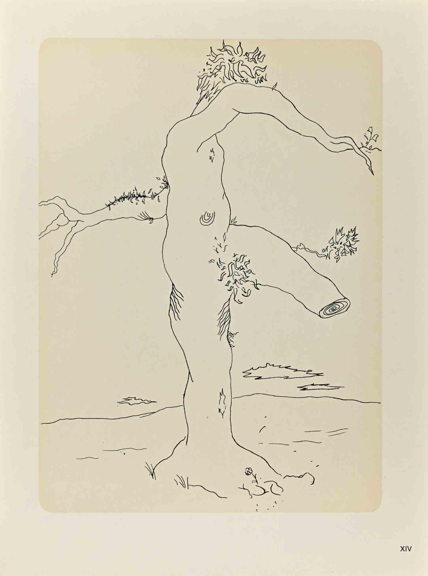 Emmanuel Peillet Figurative Print - Tree-Man - Phototype print by Latis - 1970s