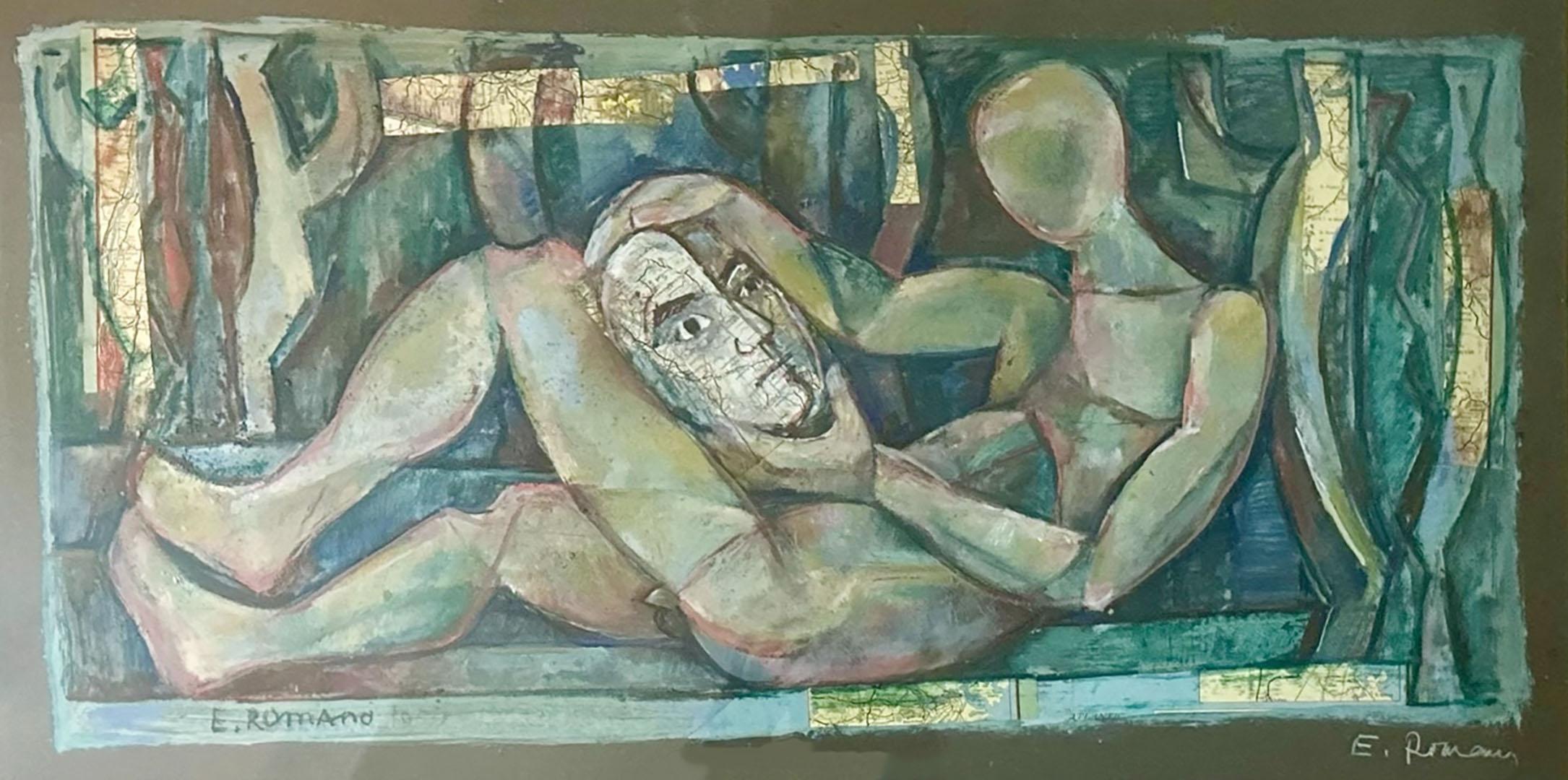 Emmanuel Romano Pintura de técnica mixta de mediados de siglo Italiano en venta