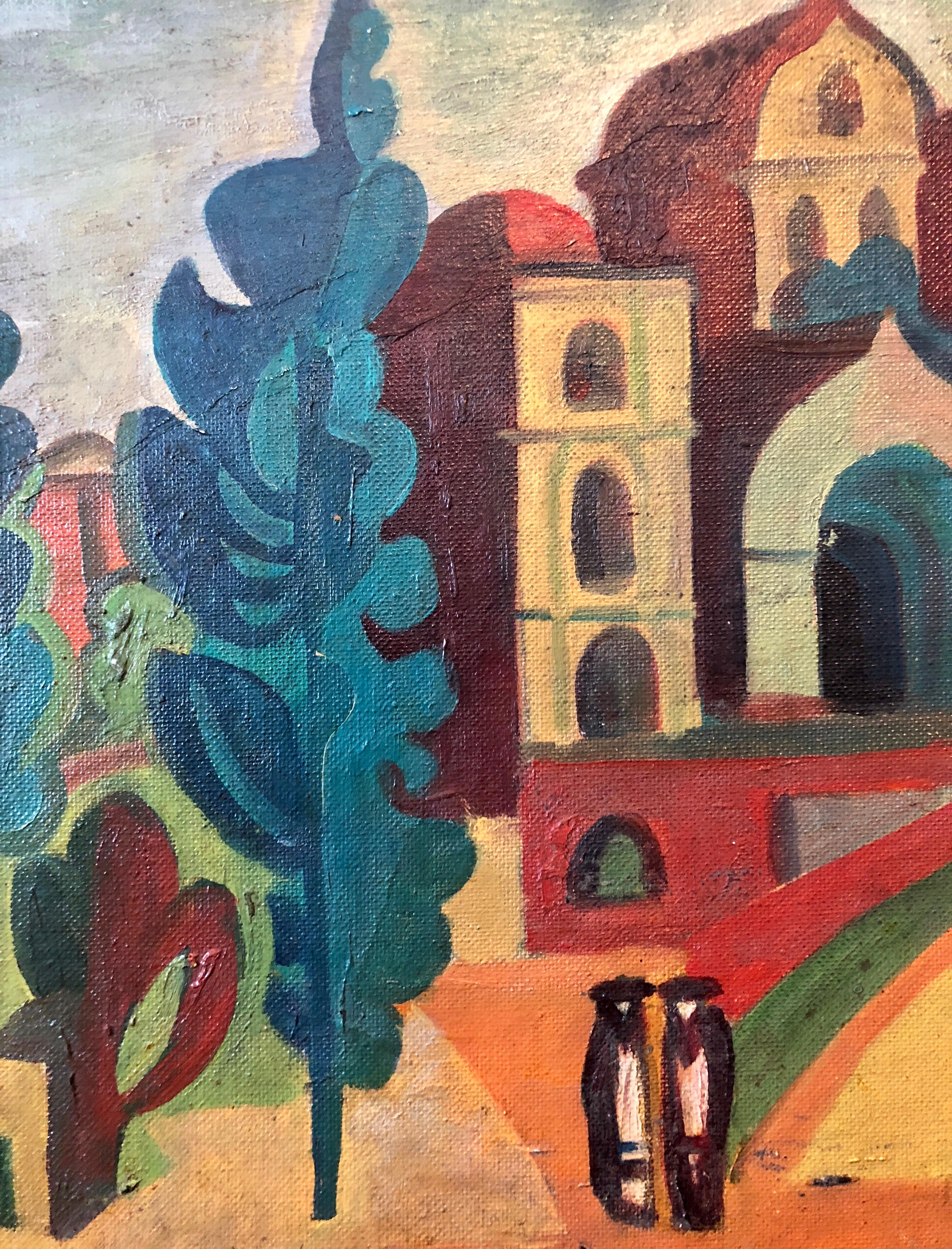 Outside the Synagogue Russian Judaica Oil Painting For Sale 2