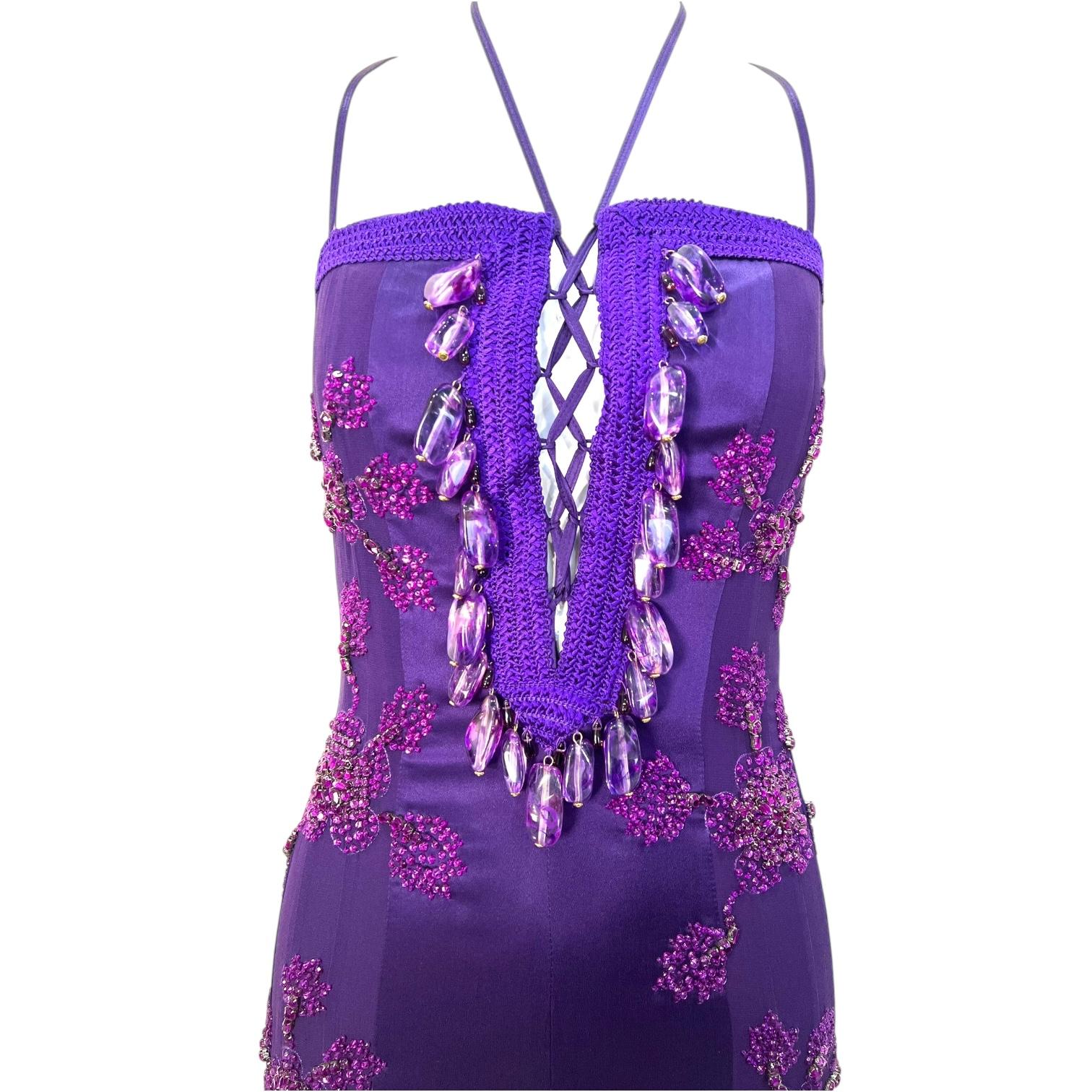 Emmanuel Unagro S/S 2005 Lila Strass-Spitzenkleid (Violett) im Angebot