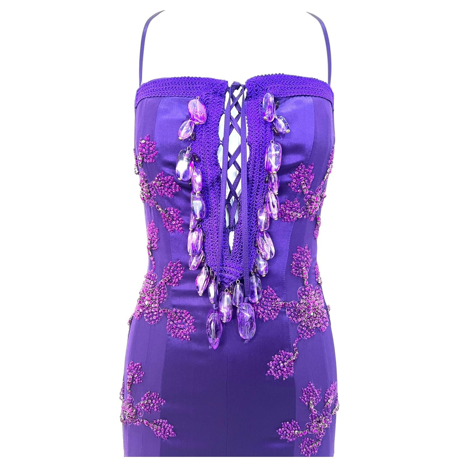 Emmanuel Unagro S/S 2005 Lila Strass-Spitzenkleid Damen im Angebot