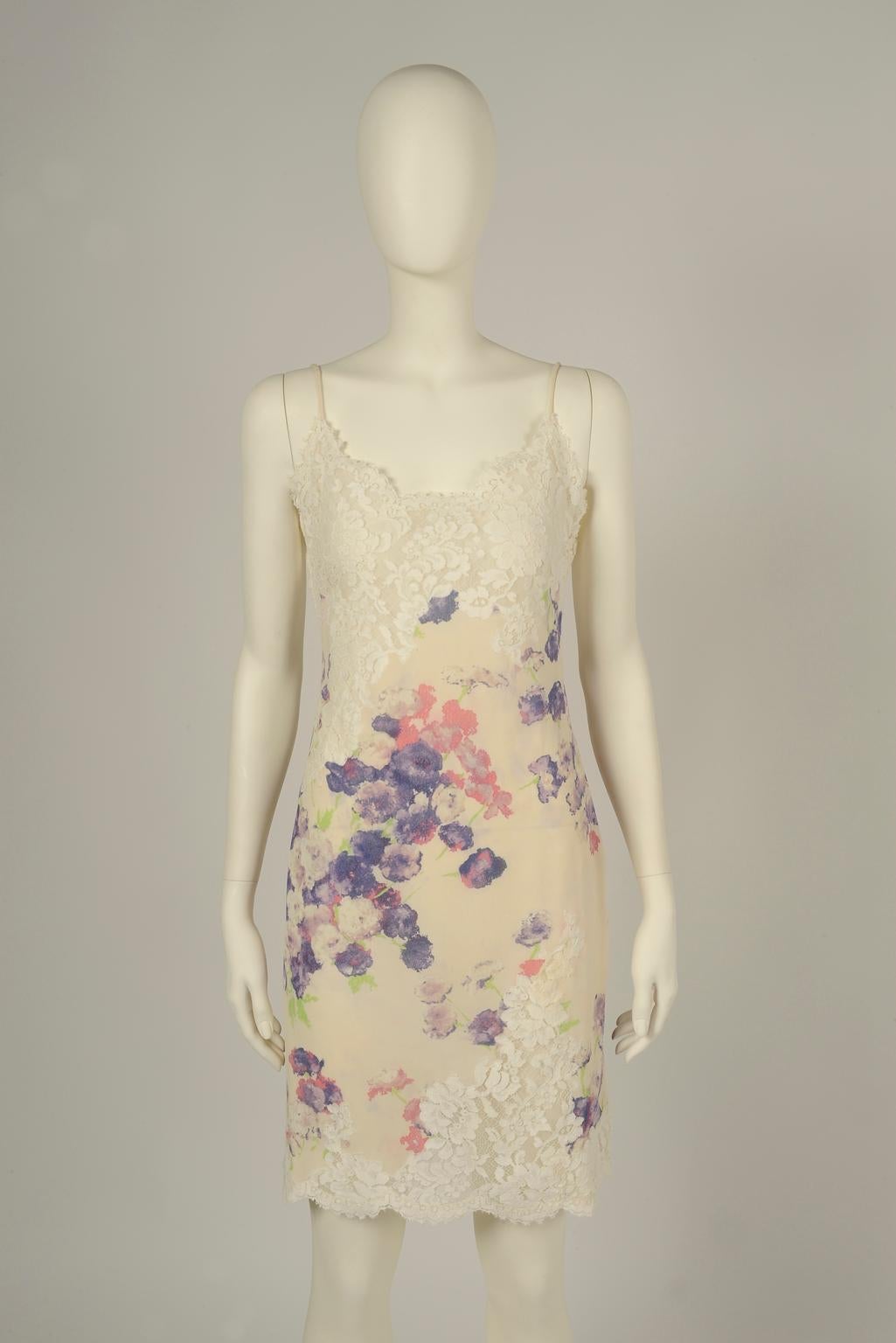 Beige Emanuel Ungaro Lace-Trimmed Cocktail Mini Dress