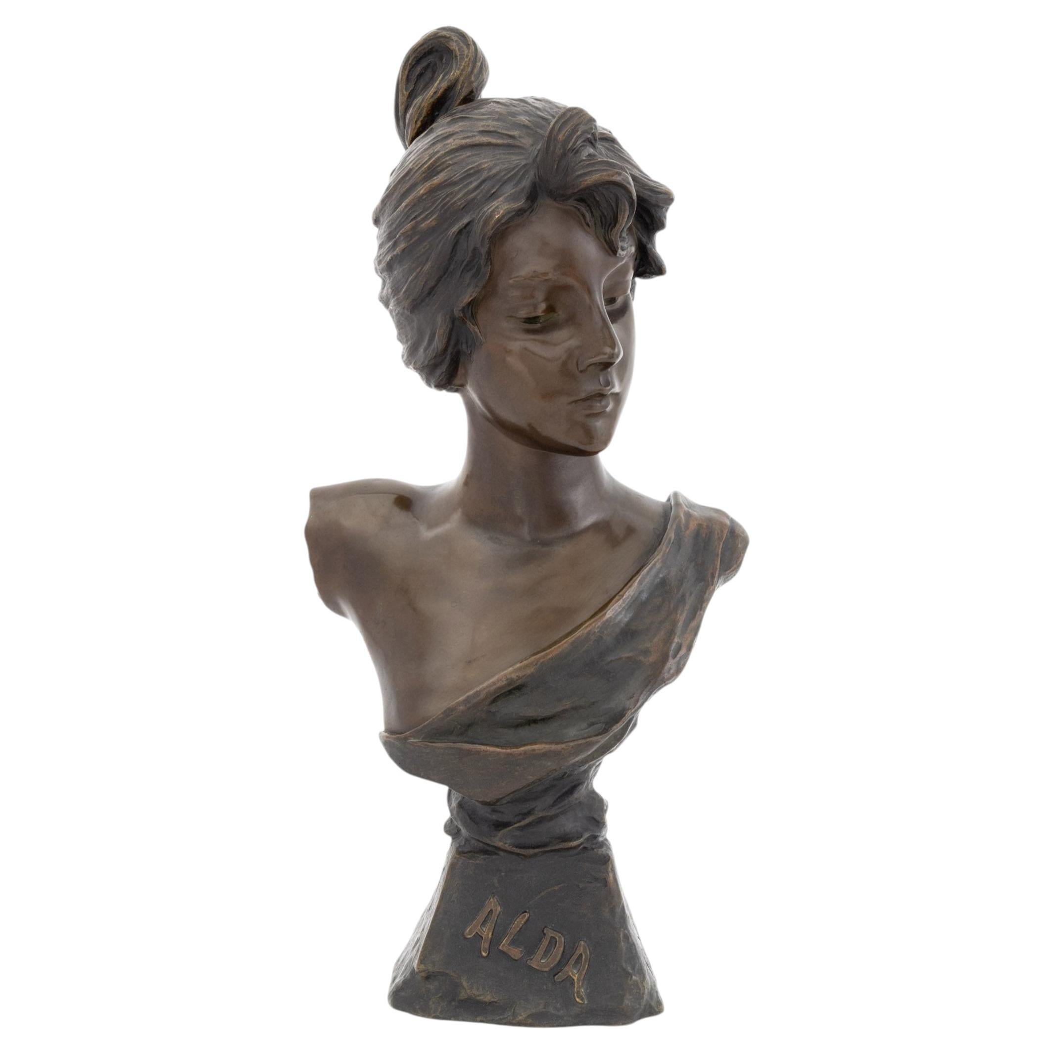 Emmanuel Villanis 'Alda' Patinated Bronze Bust Sculpture For Sale