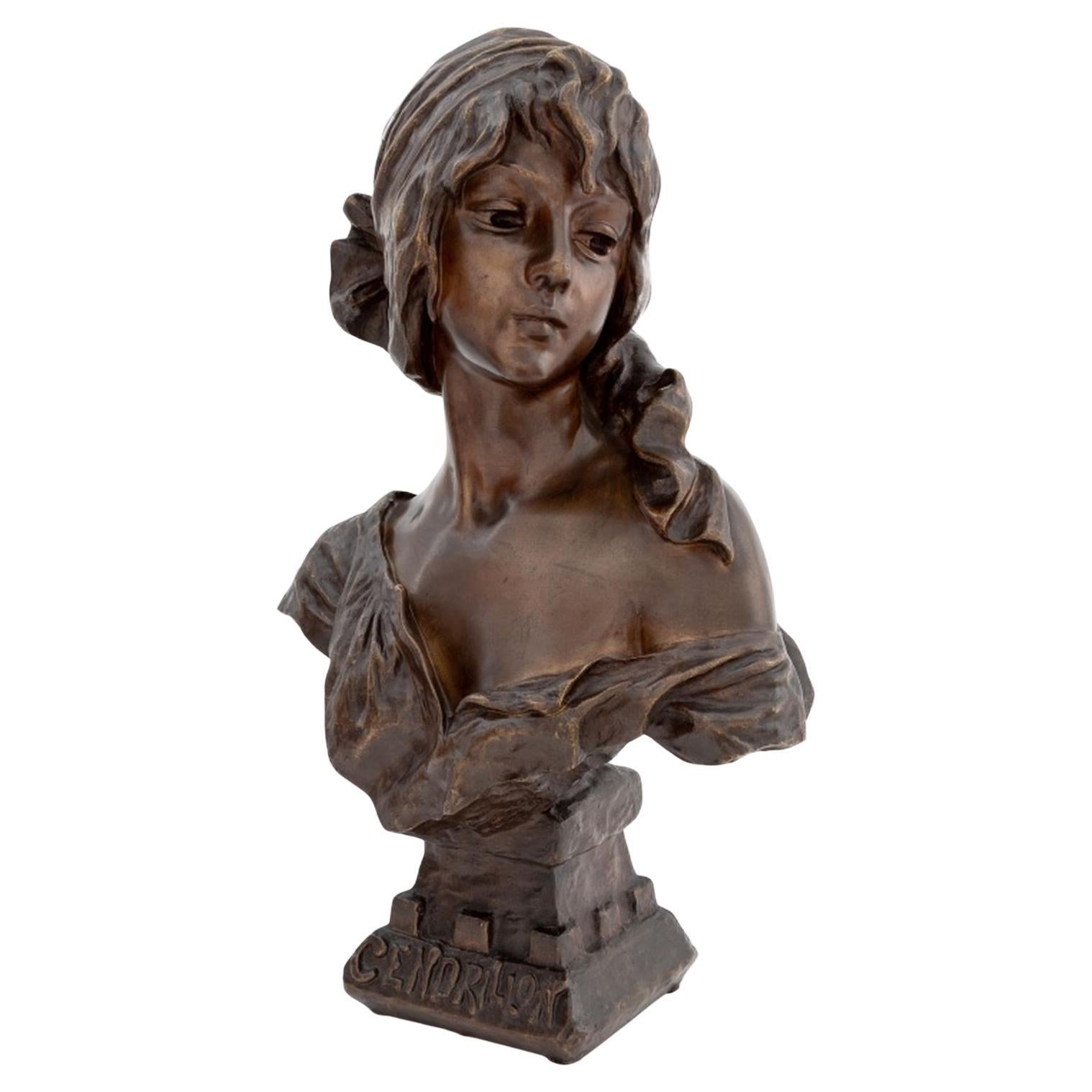 Emmanuel Villanis "Cendrillon" Bronze Bust For Sale