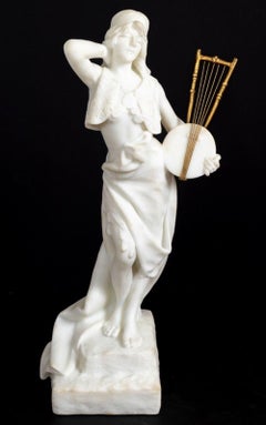 Escultura de mármol blanco "Safo" de Emmanuel Villanis