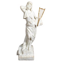 Emmanuel Villanis "Sappho" White Marble Sculpture