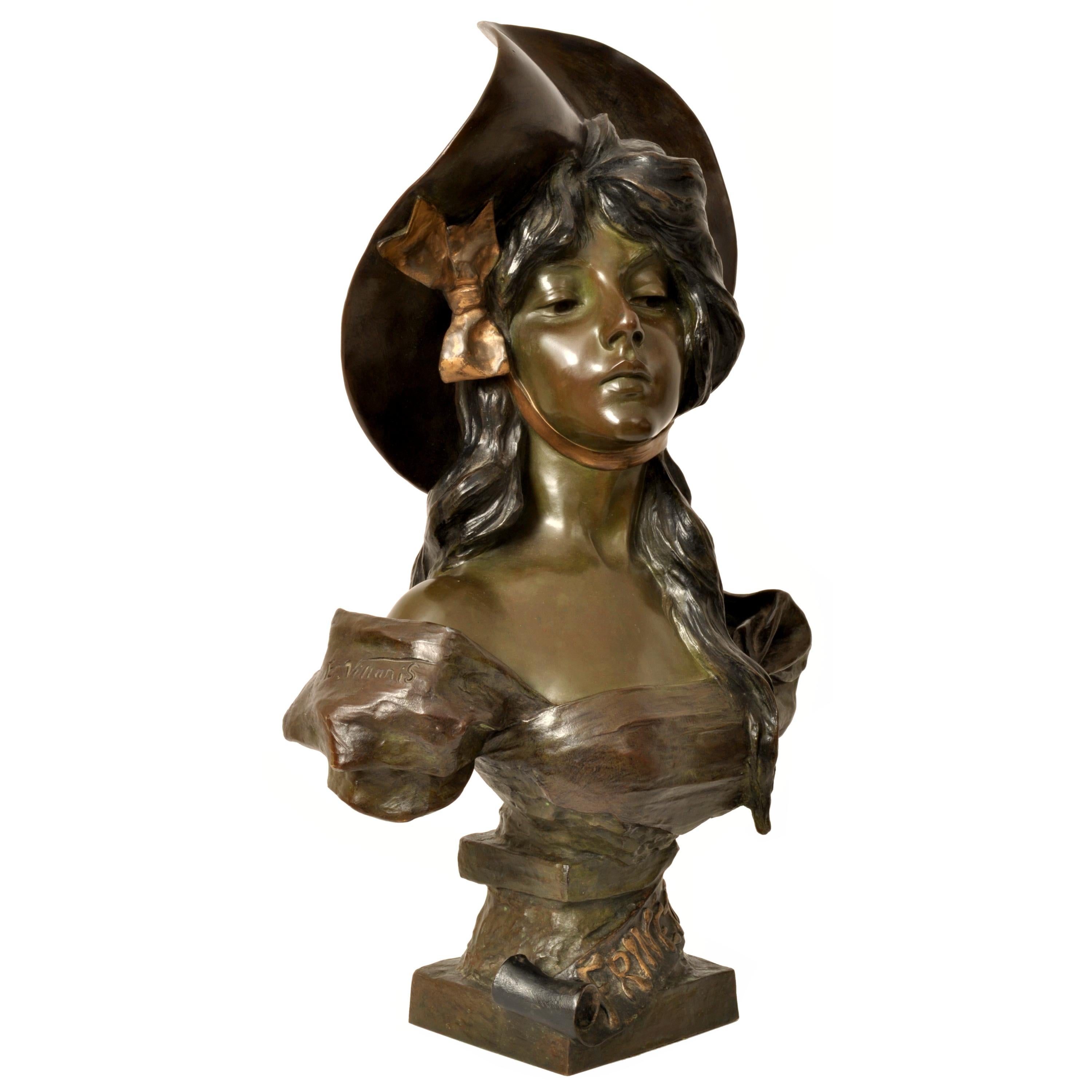 Antique French Art Nouveau Bronze Female Bust 