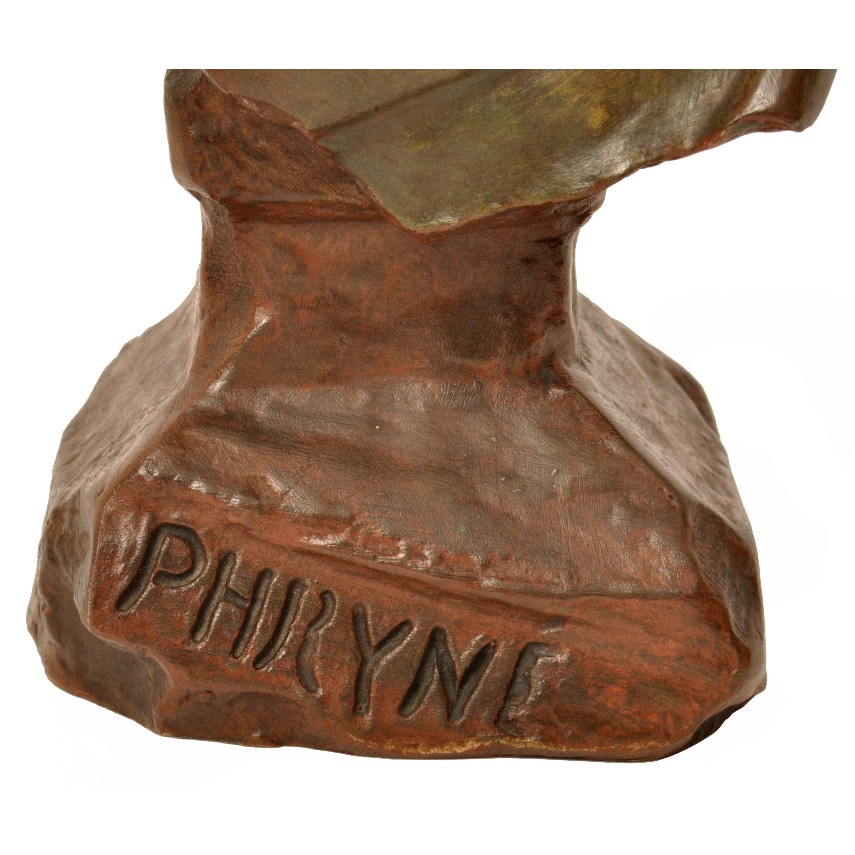 Antike französische Jugendstil-Bronzebüste „Frauenbüste „Phryne“ Emanuel Villanis 1900 im Angebot 3