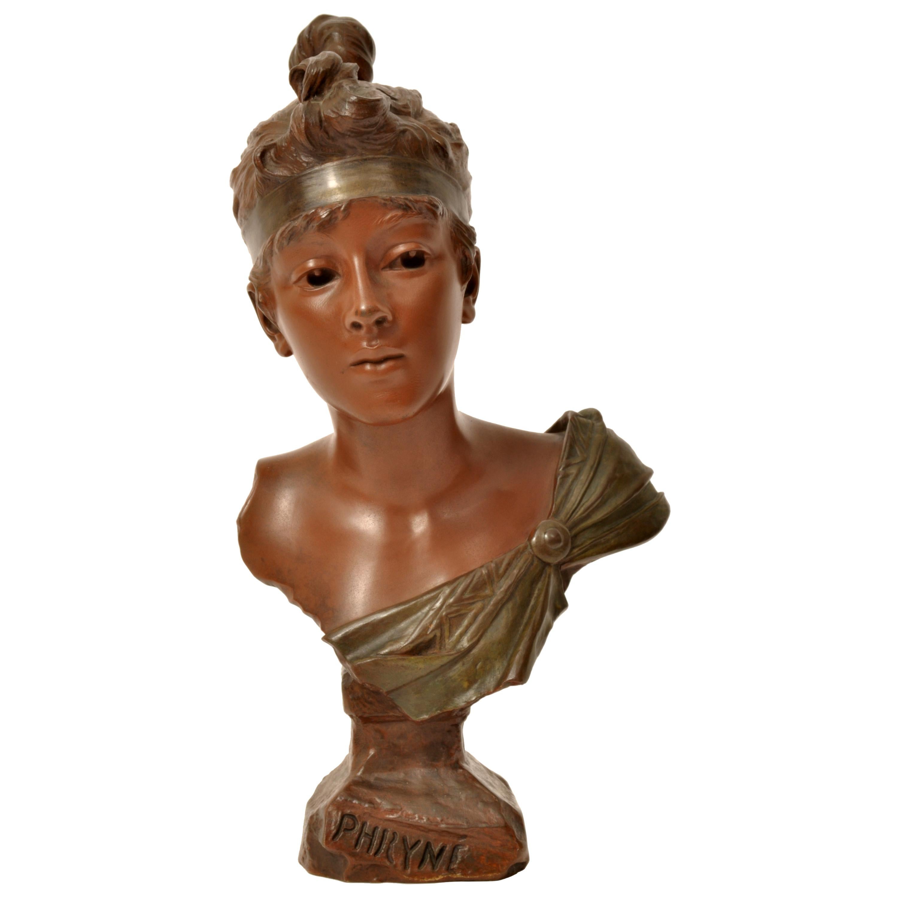 Emmanuel Villanis Figurative Sculpture - Antique French Art Nouveau Bronze Female Bust "Phryne" Emanuel Villanis 1900