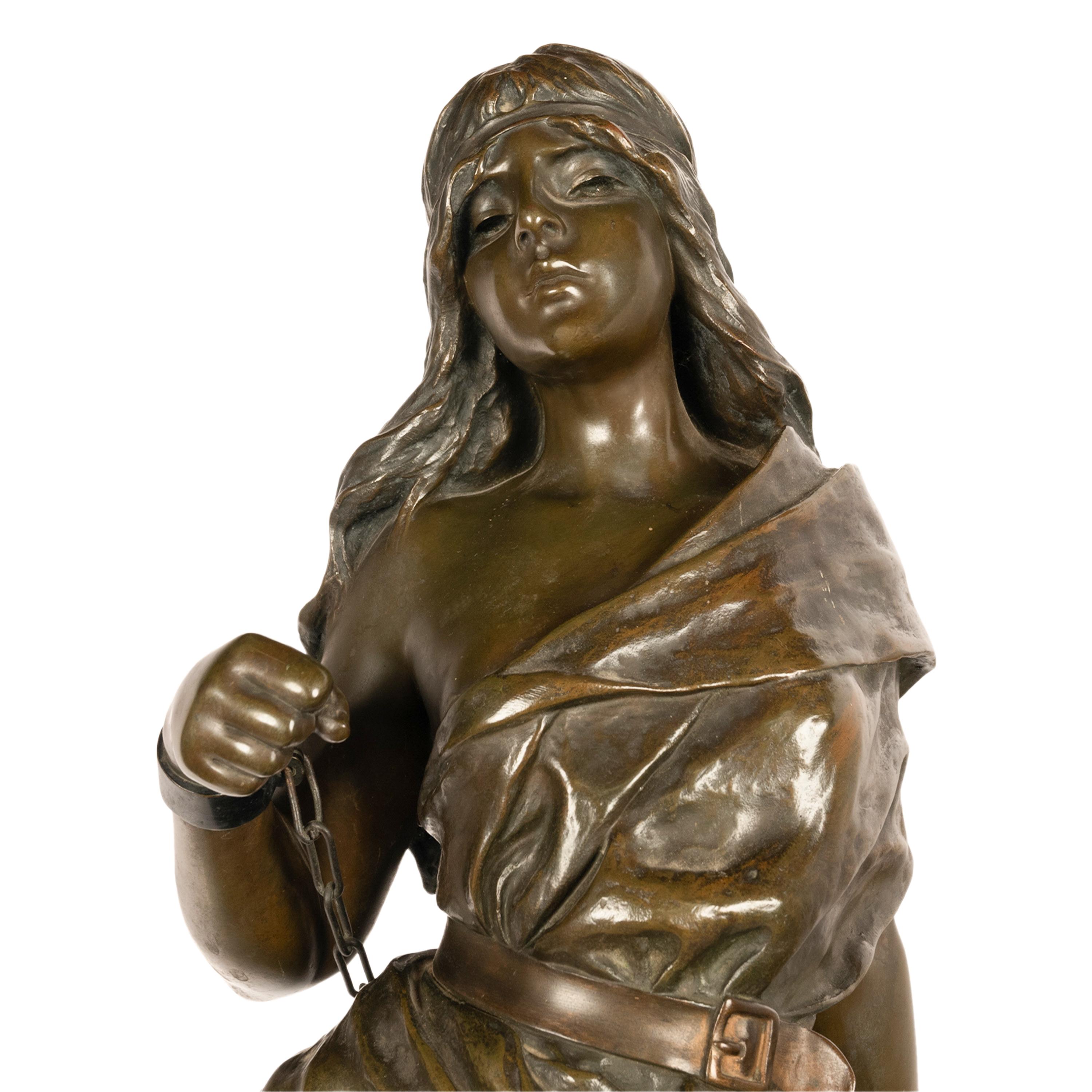 Antike französische Jugendstil-Bronzefigur, Statue-Skulptur „Prise de Corsaire“ aus Bronze im Angebot 7