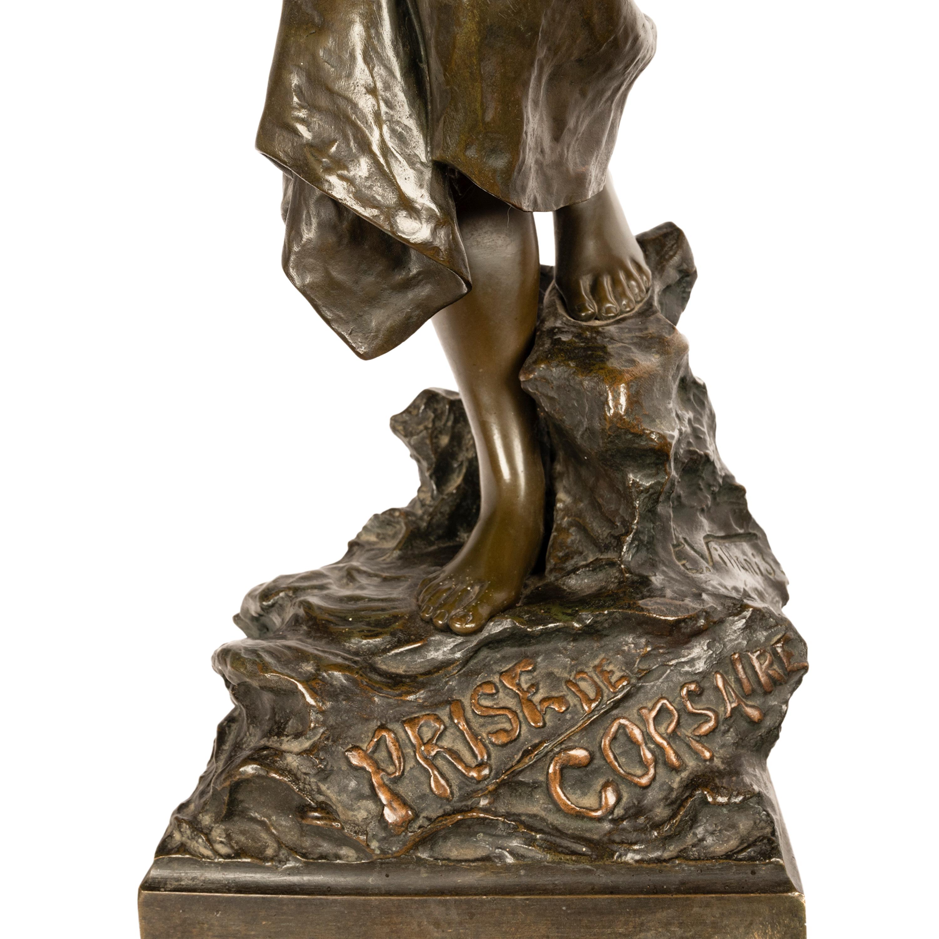 Antike französische Jugendstil-Bronzefigur, Statue-Skulptur „Prise de Corsaire“ aus Bronze im Angebot 10