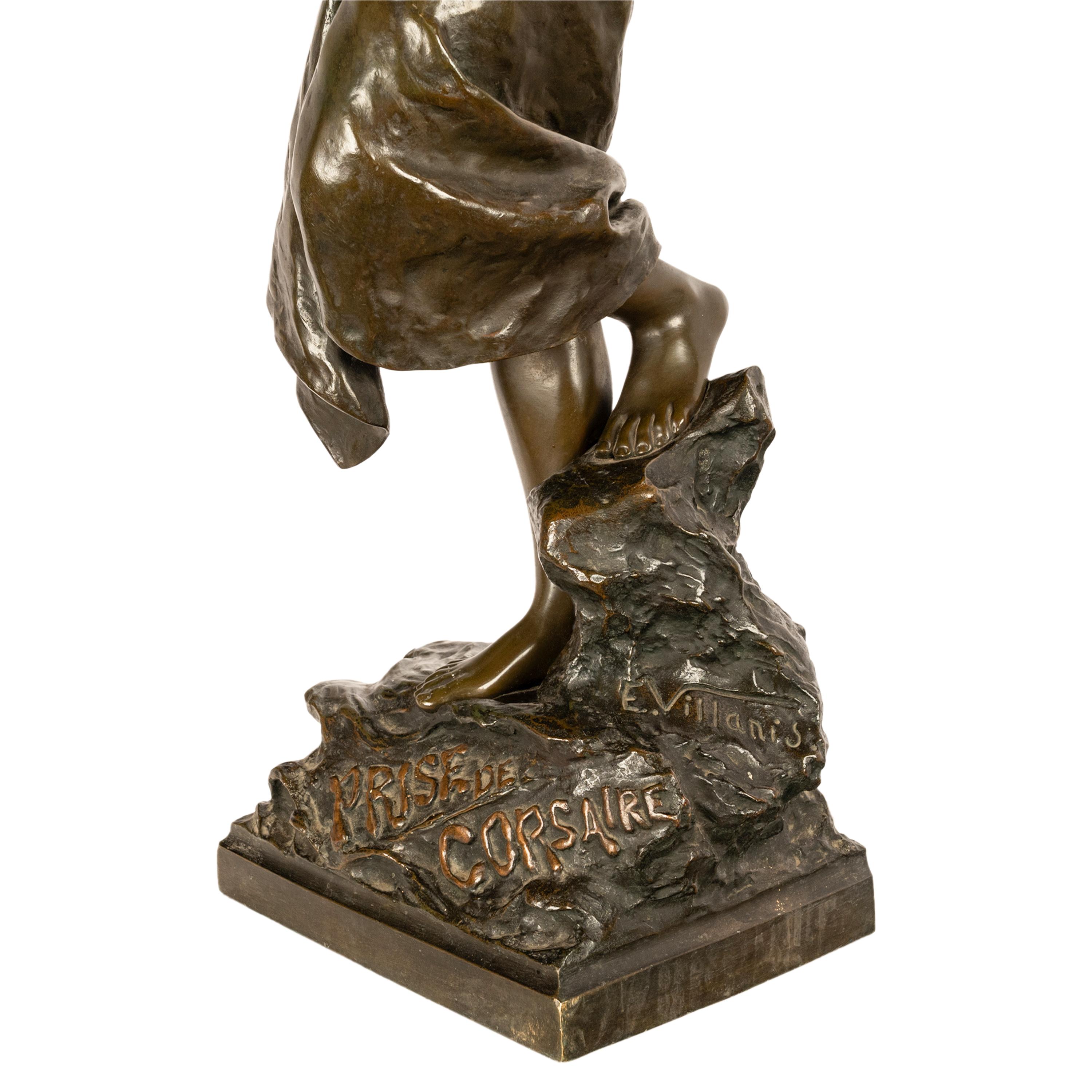 Antike französische Jugendstil-Bronzefigur, Statue-Skulptur „Prise de Corsaire“ aus Bronze im Angebot 11