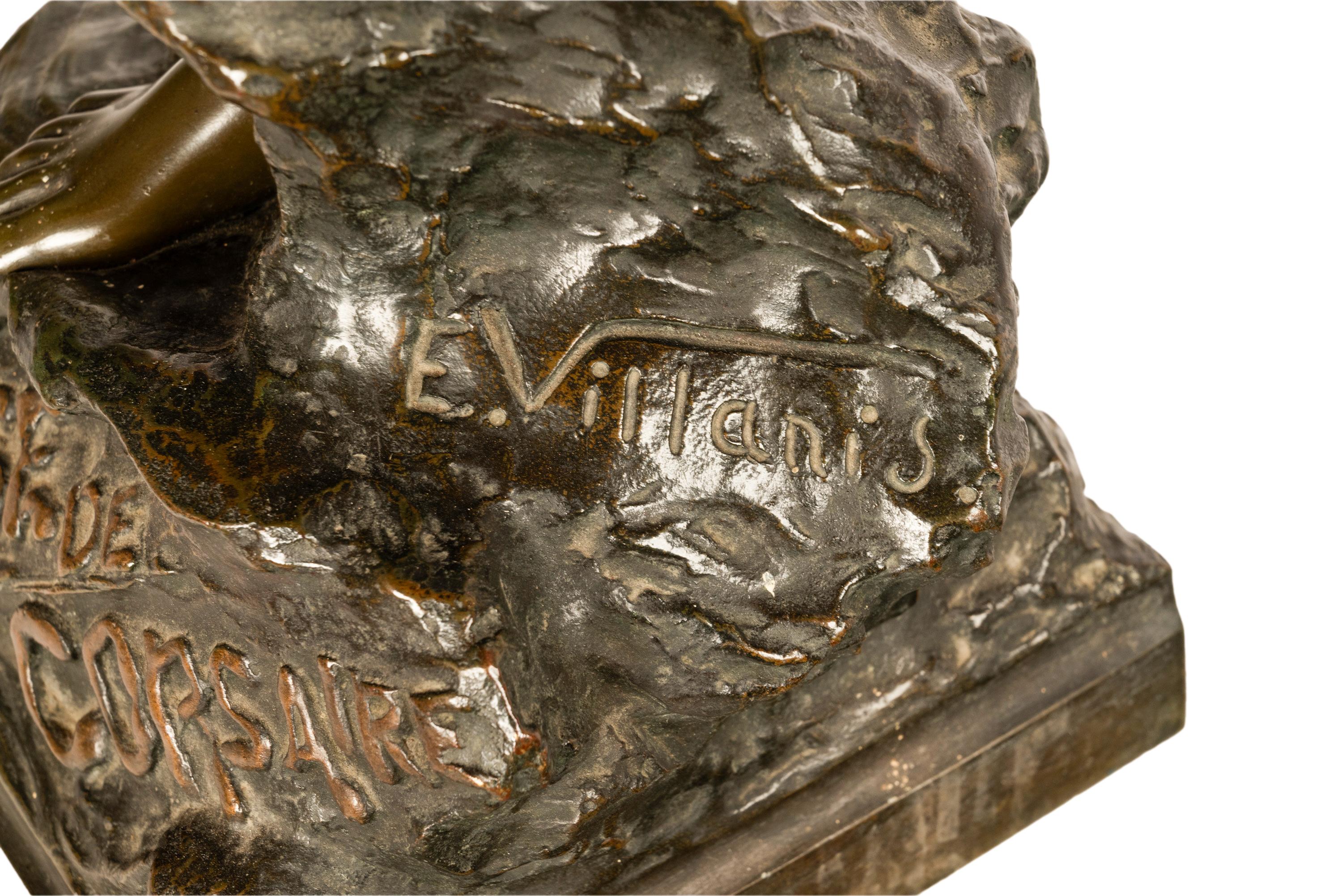 Antike französische Jugendstil-Bronzefigur, Statue-Skulptur „Prise de Corsaire“ aus Bronze im Angebot 13