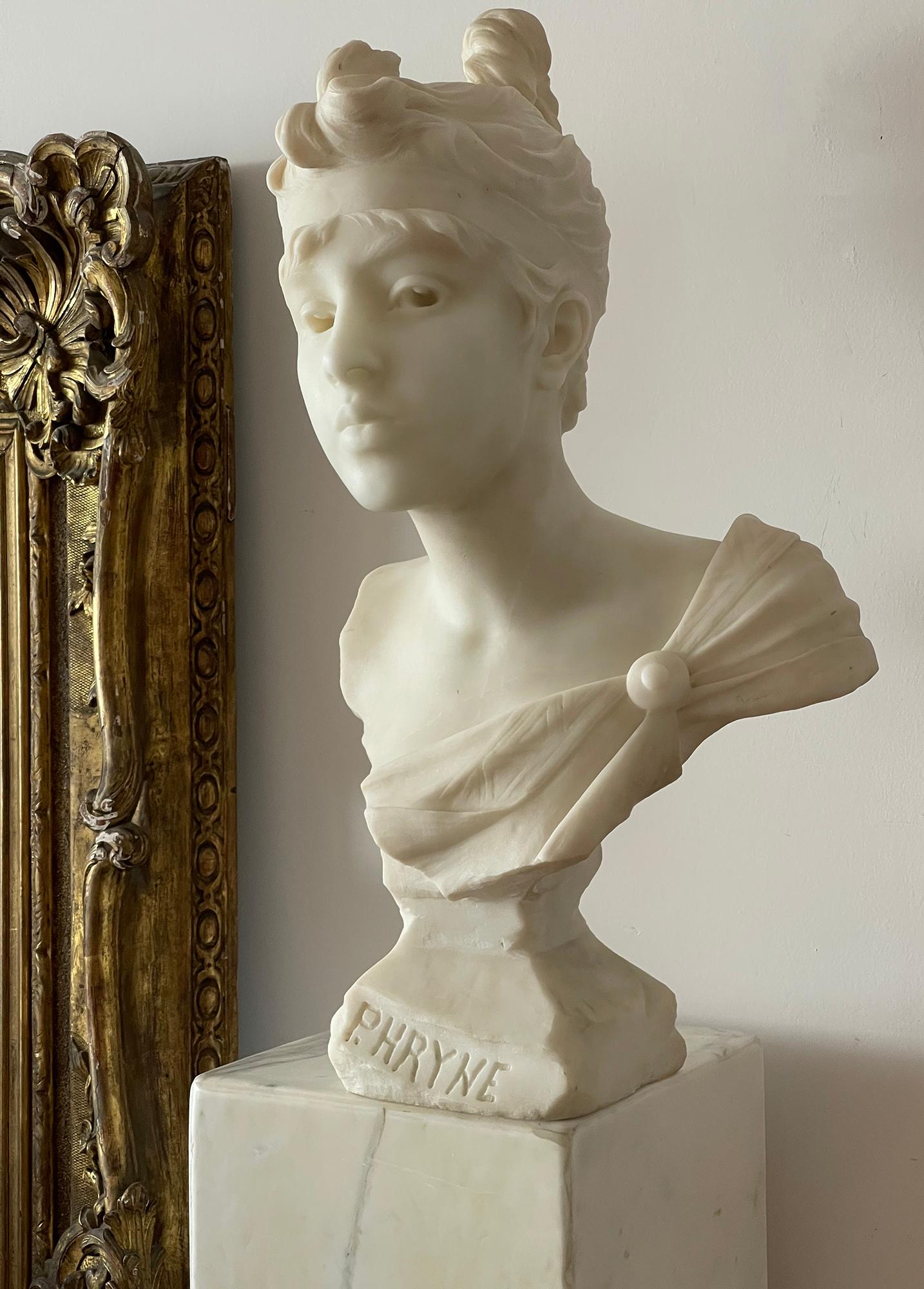 Phryne - Marble Bust of a Beautiful Young Woman  Perfect Silhouette Art Nouveau For Sale 3