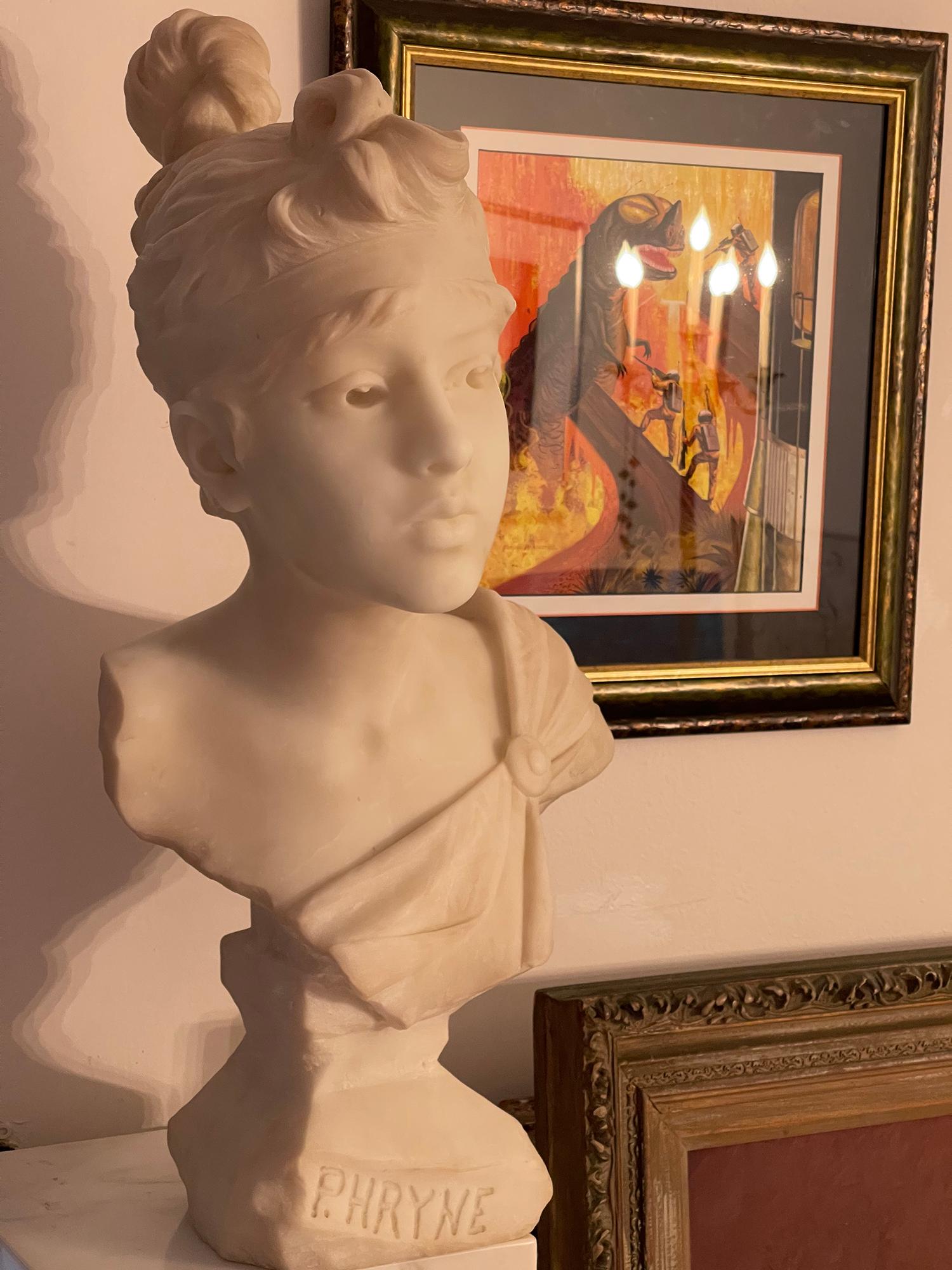 Phryne - Marble Bust of a Beautiful Young Woman  Perfect Silhouette Art Nouveau For Sale 10