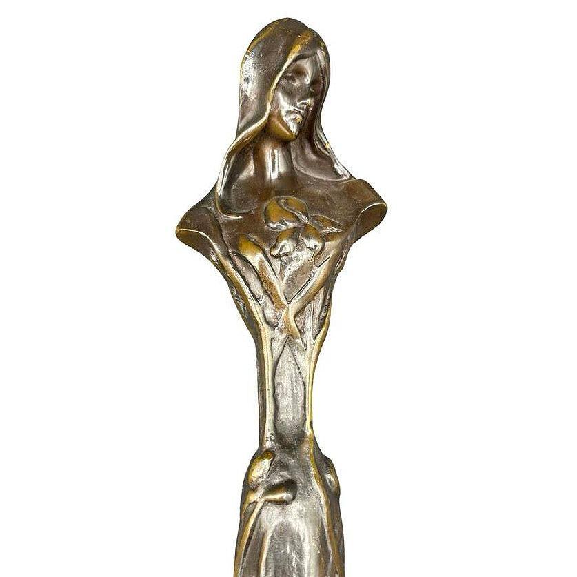 Inizio XX secolo Scultura della Vergine Maria in stile Art Nouveau francese con base in marmo di Emmanuel Villanis in vendita