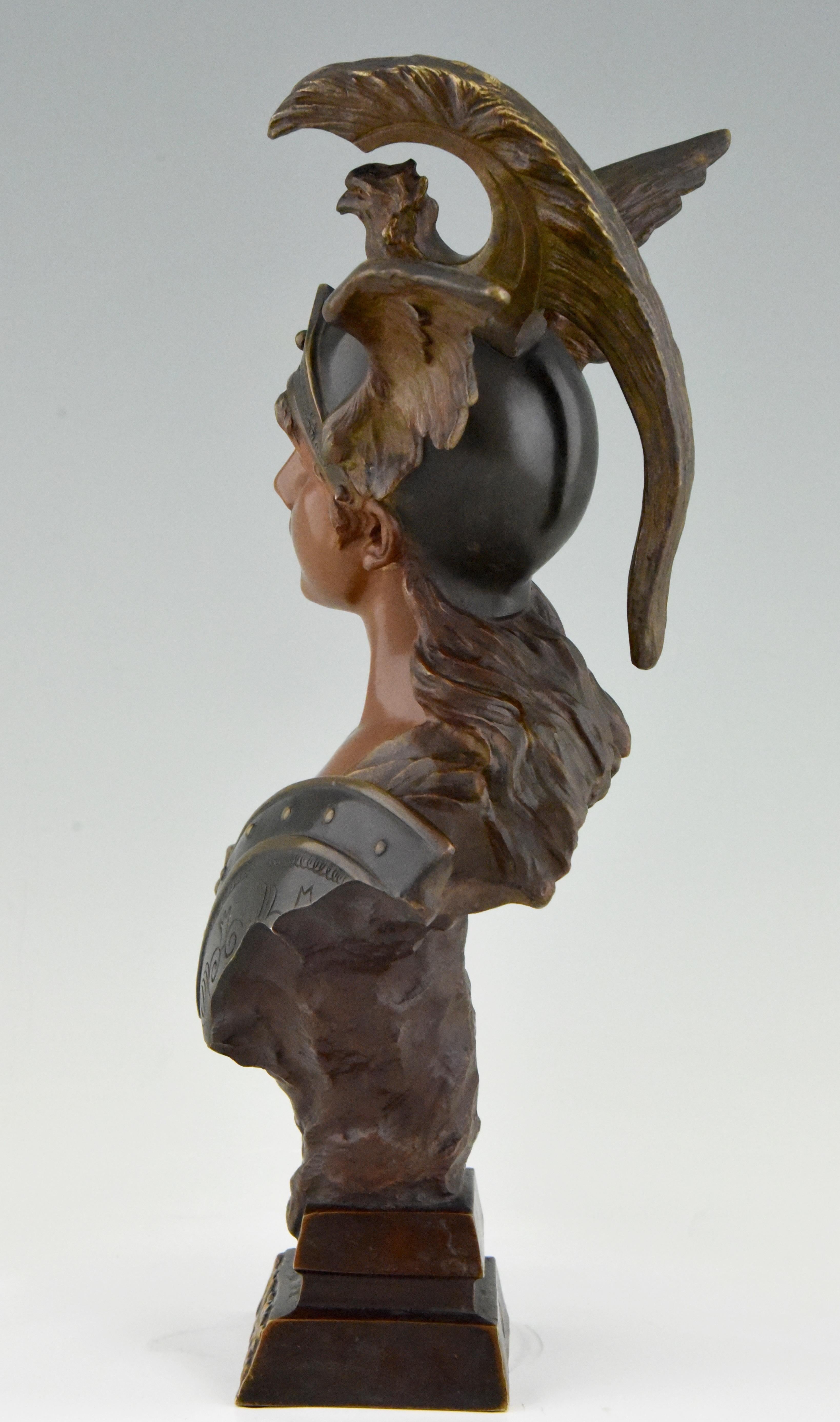Early 20th Century Emmanuel Villanis Walkyrie Art Nouveau Bronze Bust of a Woman with Helmet, 1900