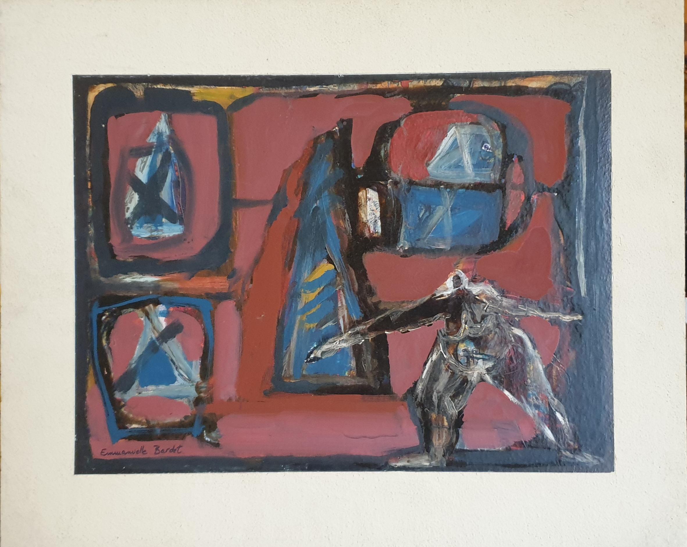 Kollektion von drei französischen Ölgemälden auf Karton. „La Cagole, Redoutable & La Corrida“. (Abstrakter Expressionismus), Painting, von Emmanuelle Bardet 