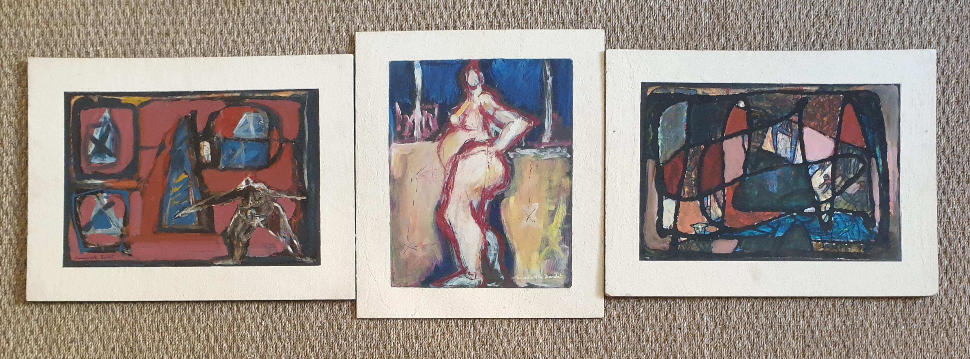 Emmanuelle Bardet  Nude Painting - Collection of Three French Oils on Board. "La Cagole, Redoutable & La Corrida".