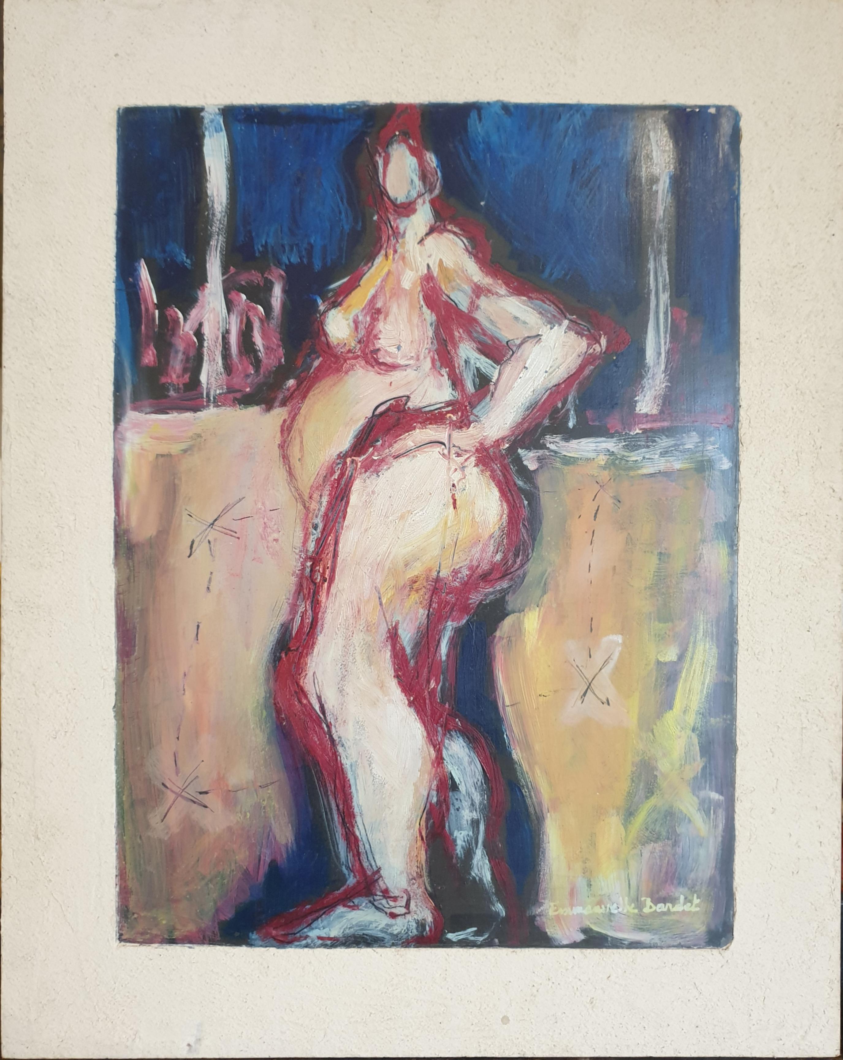 „La Cagole“, „Der Extrovert“, französisches Ölgemälde auf Karton des abstrakten Expressionismus. – Painting von Emmanuelle Bardet 