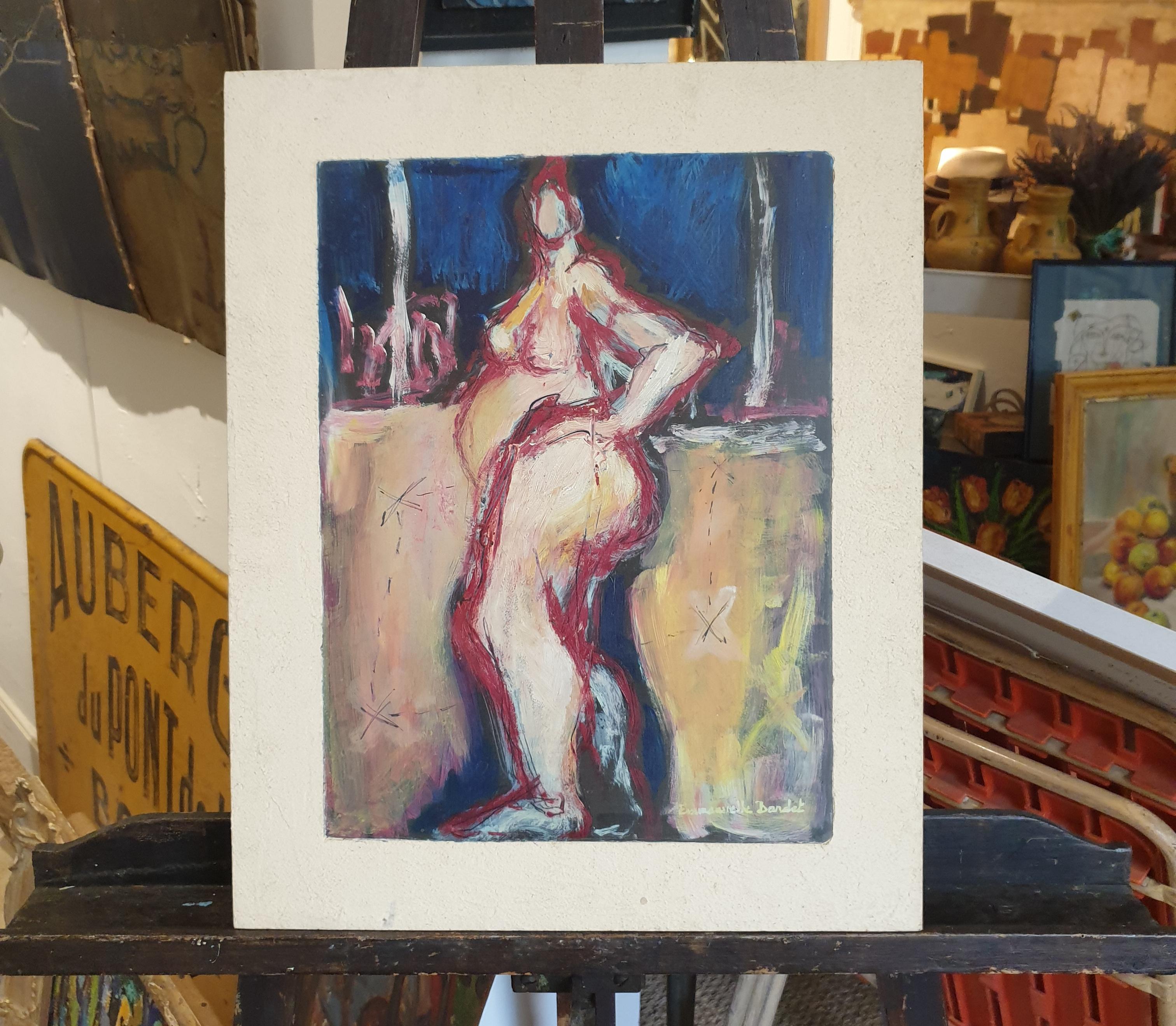 „La Cagole“, „Der Extrovert“, französisches Ölgemälde auf Karton des abstrakten Expressionismus. (Abstrakter Expressionismus), Painting, von Emmanuelle Bardet 