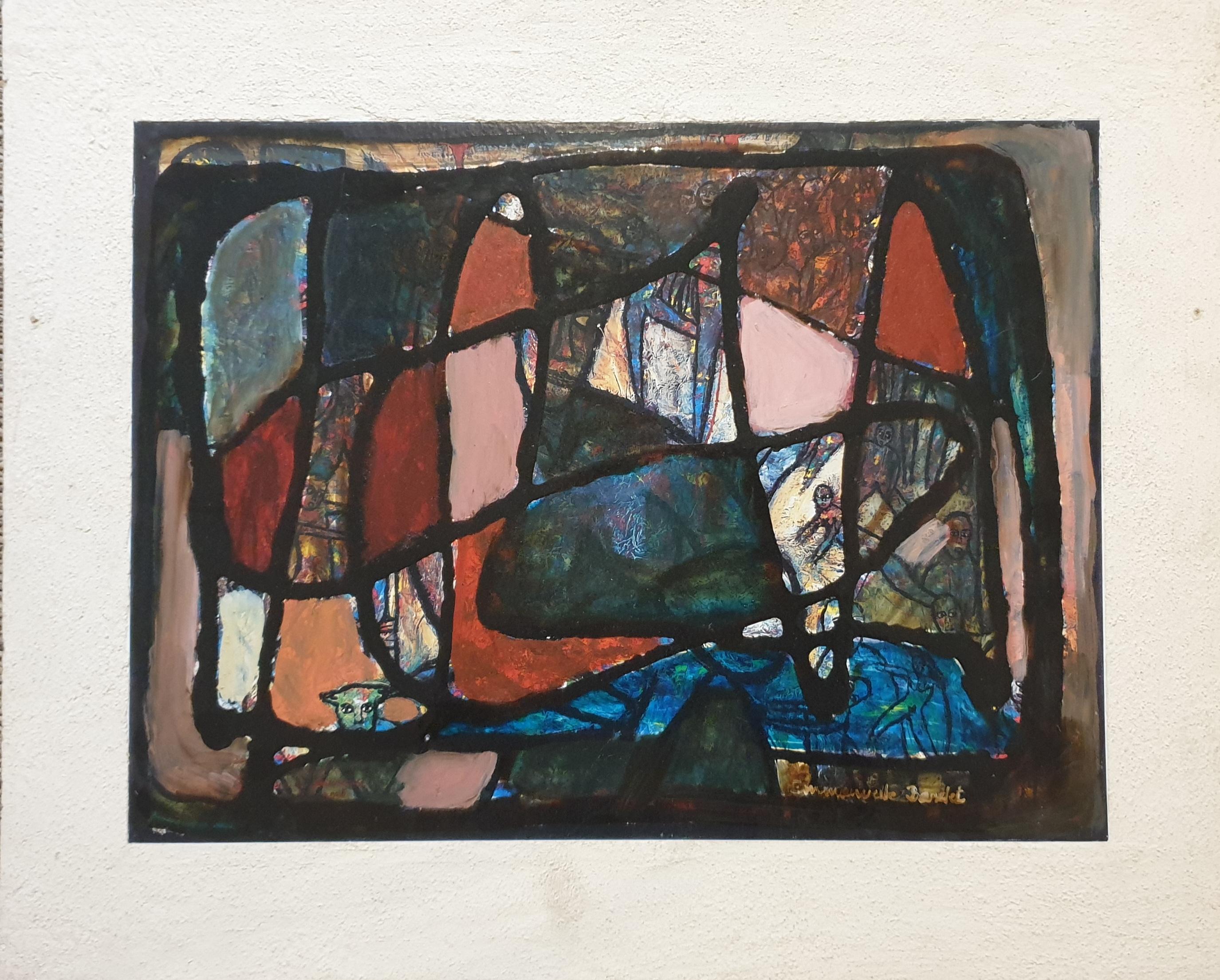 « La Corrida », « The Bull Run », huile sur toile expressionniste abstraite française.