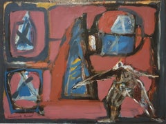Vintage "Redoutable" (Formidable) Colourful French Abstract Expressionist Oil on Board.