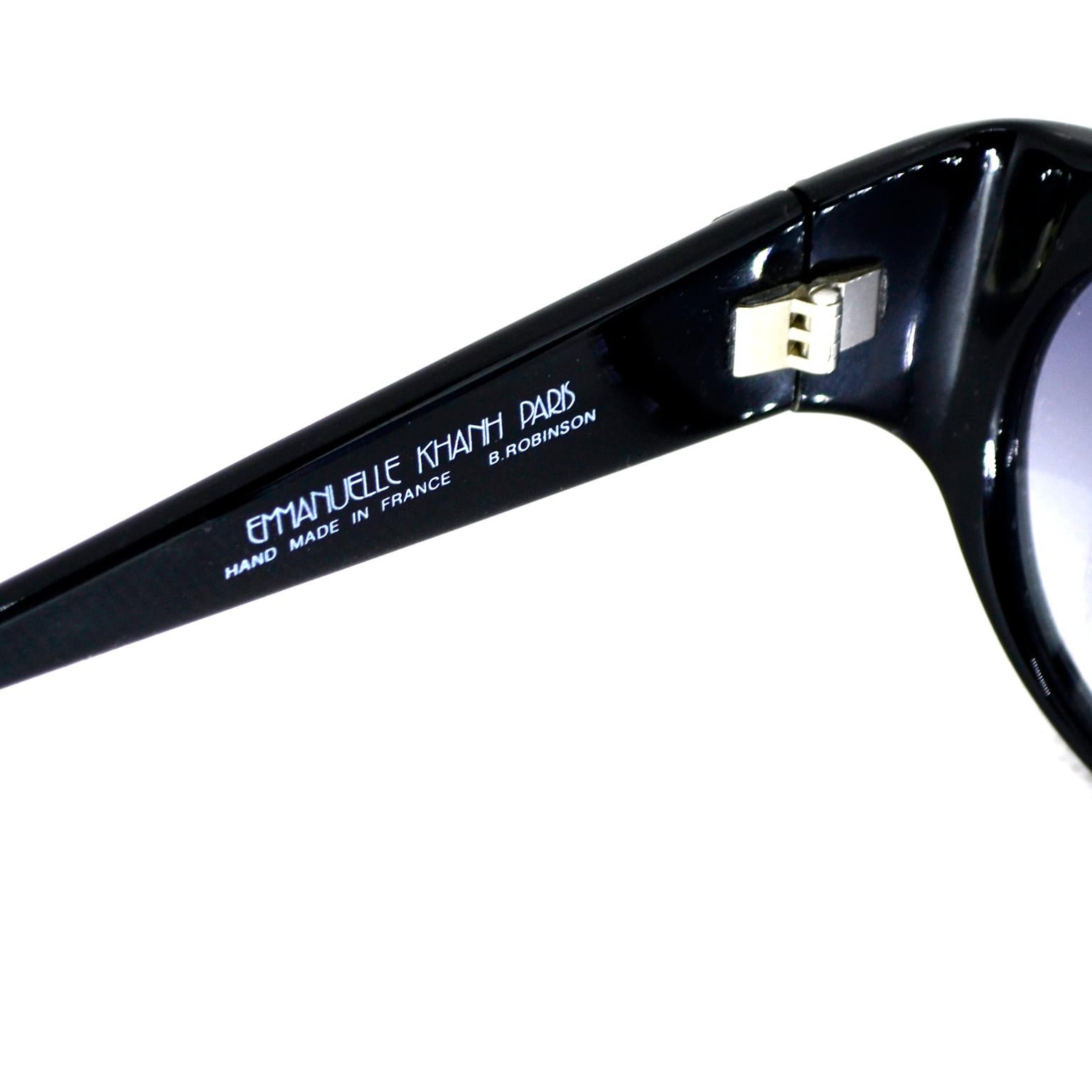 Emmanuelle Khanh 1980s Vintage Black Sunglasses With Gold 3d Squares 3