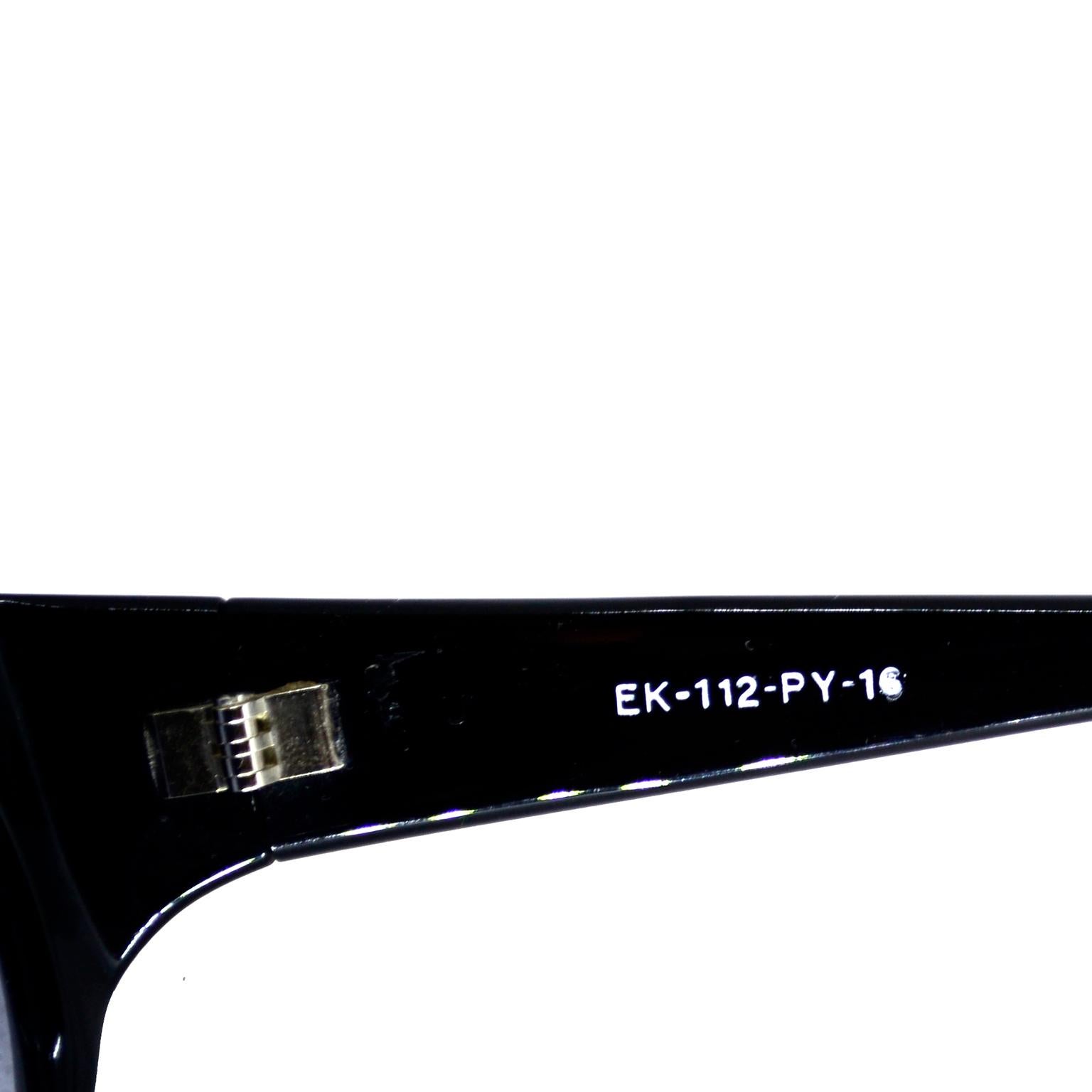 Emmanuelle Khanh 1980s Vintage Black Sunglasses With Gold 3d Squares 2