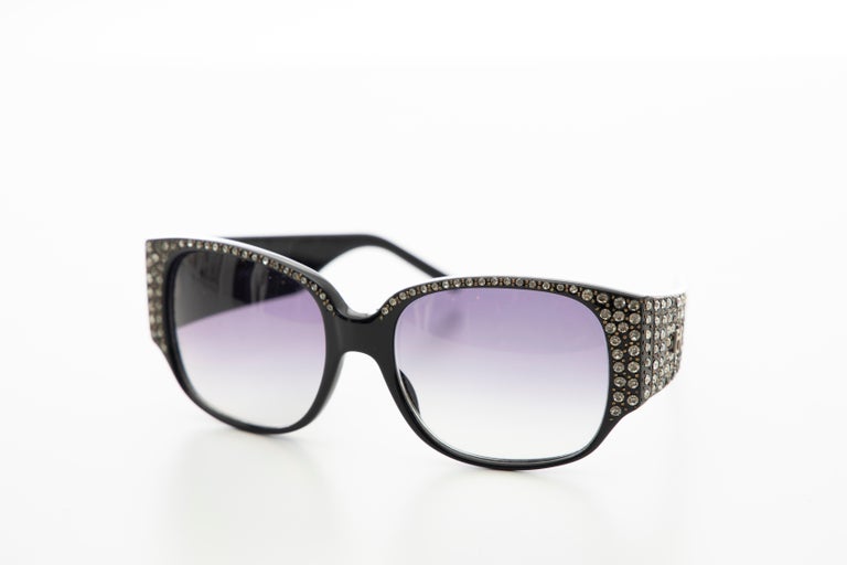 Emmanuelle Khanh Black Diamanté Sunglasses, Circa: 1980's at 1stDibs