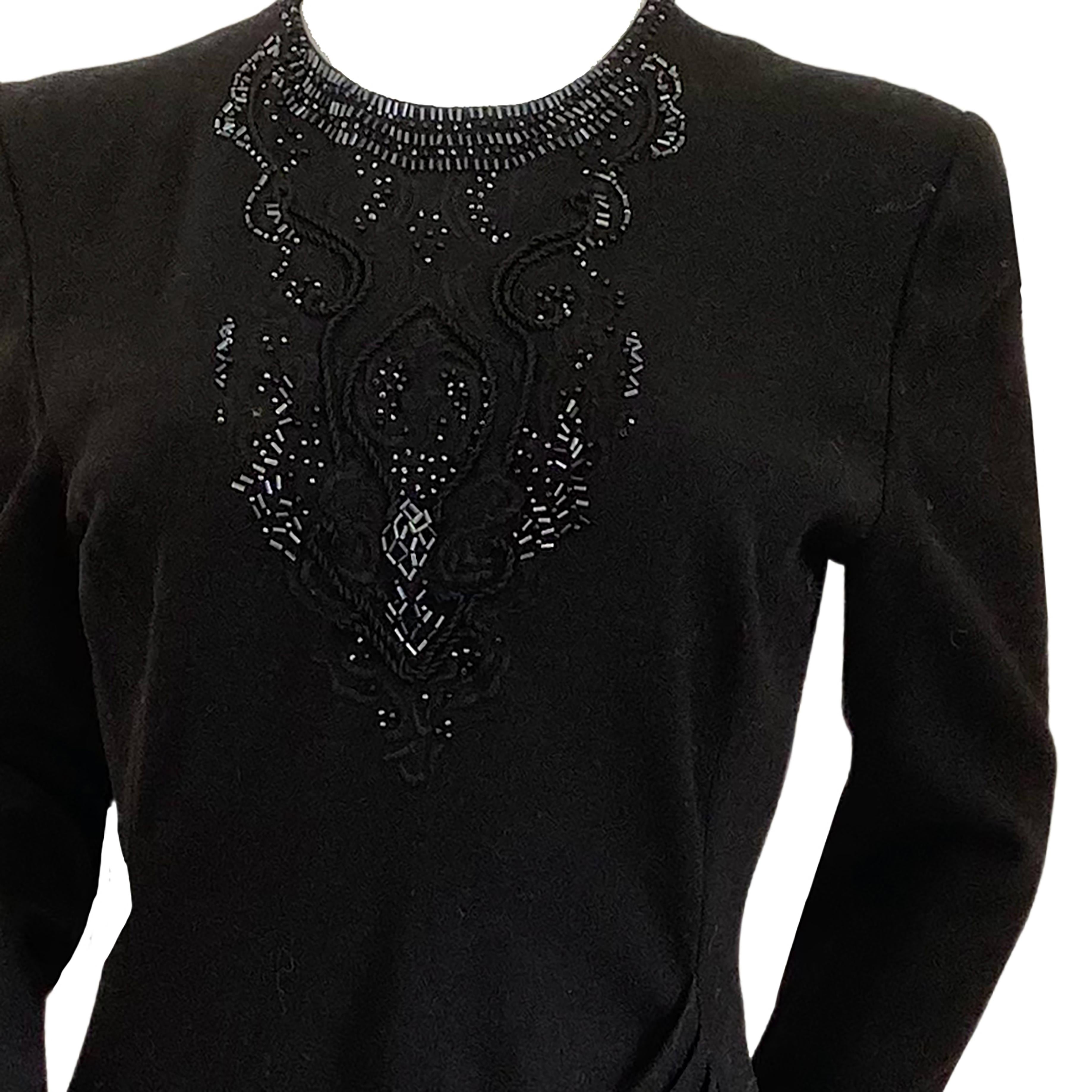 Emmanuelle Khanh Made in France Embellished Black Worsted Wool Maxi Draped Dress For Sale 1