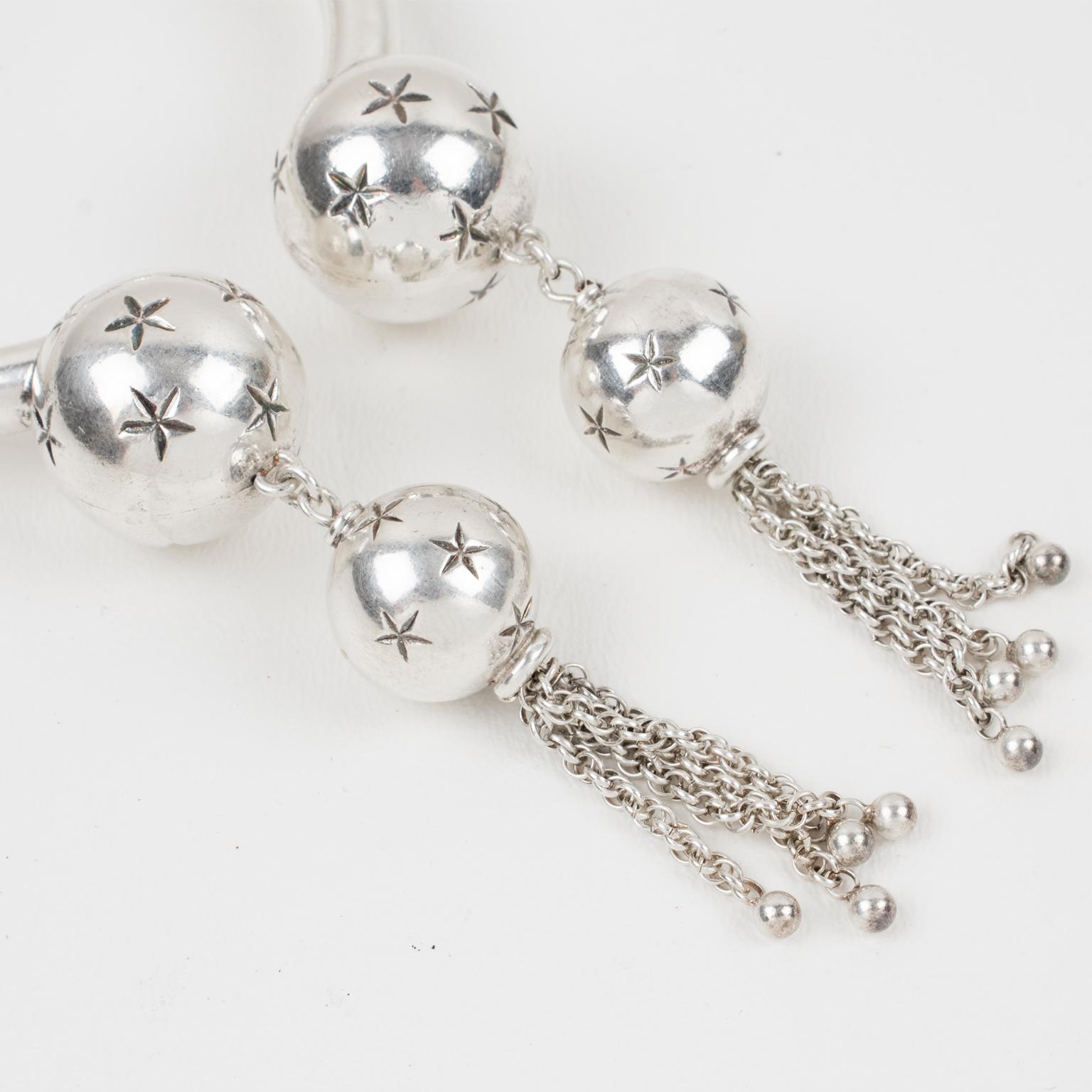 Women's or Men's Emmanuelle Khanh Paris Silver Plate Cuff Bracelet with Dangle Charms For Sale