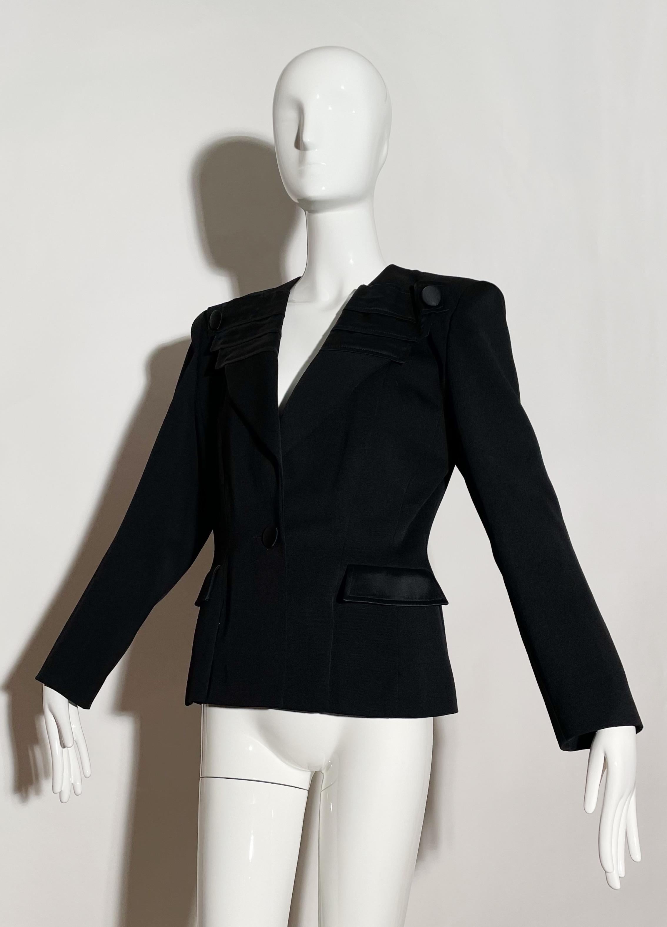 Black Emmanuelle Khanh Silk Lapel Blazer For Sale