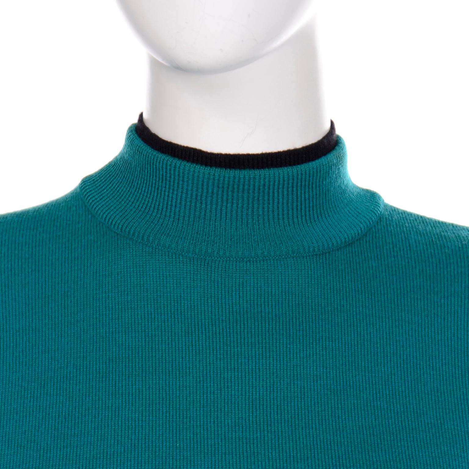 Emmanuelle Khanh Vintage Teal Wool Sweater With Navy Blue Tie Sash 5