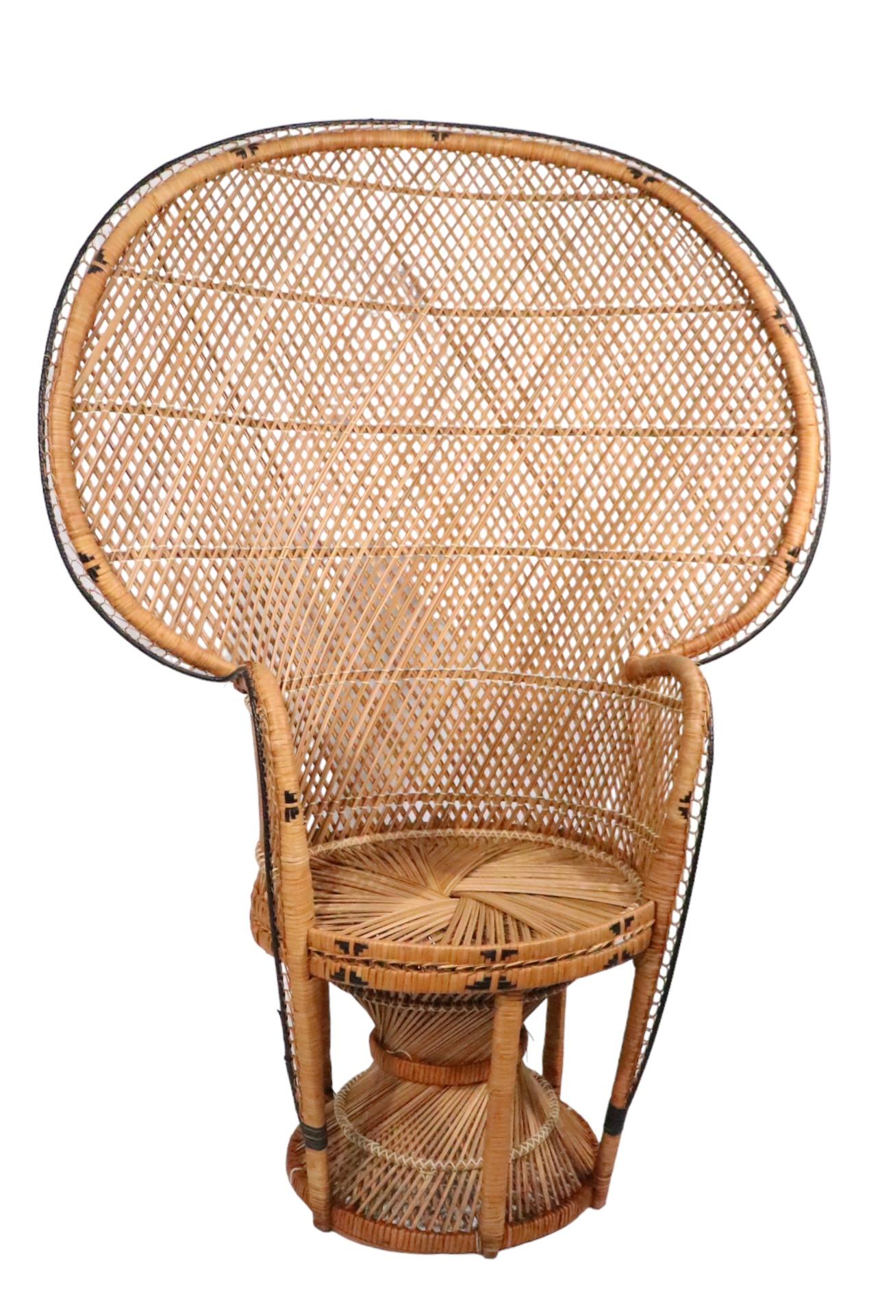 Emmanuelle  Peacock Bamboo Wicker Fan Chair c. 1960/1970's For Sale 4