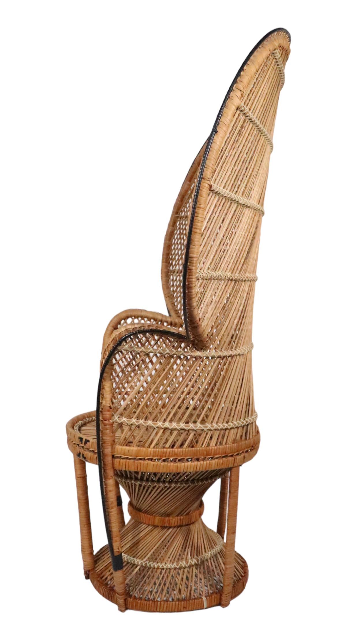 Philippine Emmanuelle  Peacock Bamboo Wicker Fan Chair c. 1960/1970's For Sale