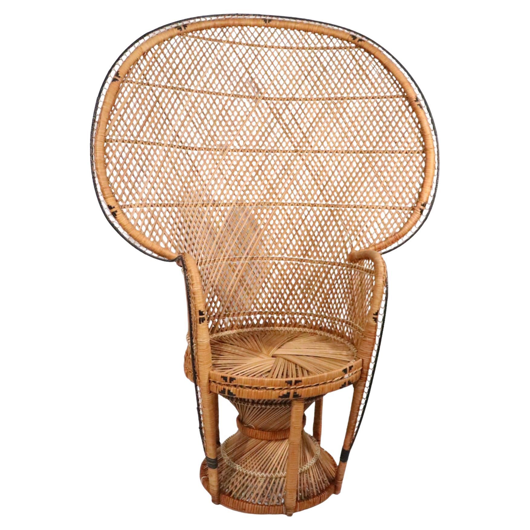 Emmanuelle  Peacock Bamboo Wicker Fan Chair c. 1960/1970's For Sale