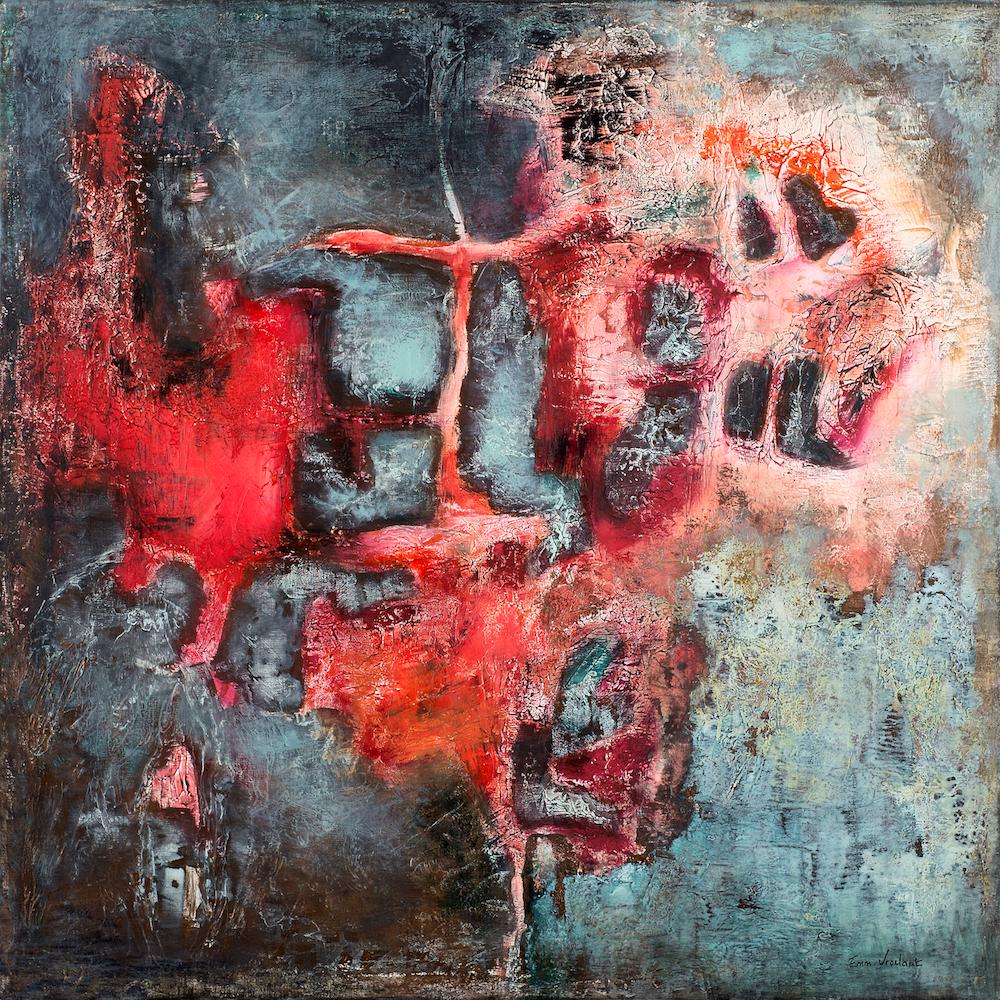 Emmanuelle Vroelant Interior Painting - "Terrorist attack" abstract  linen canvas 80x80cm send wooden crate 2015
