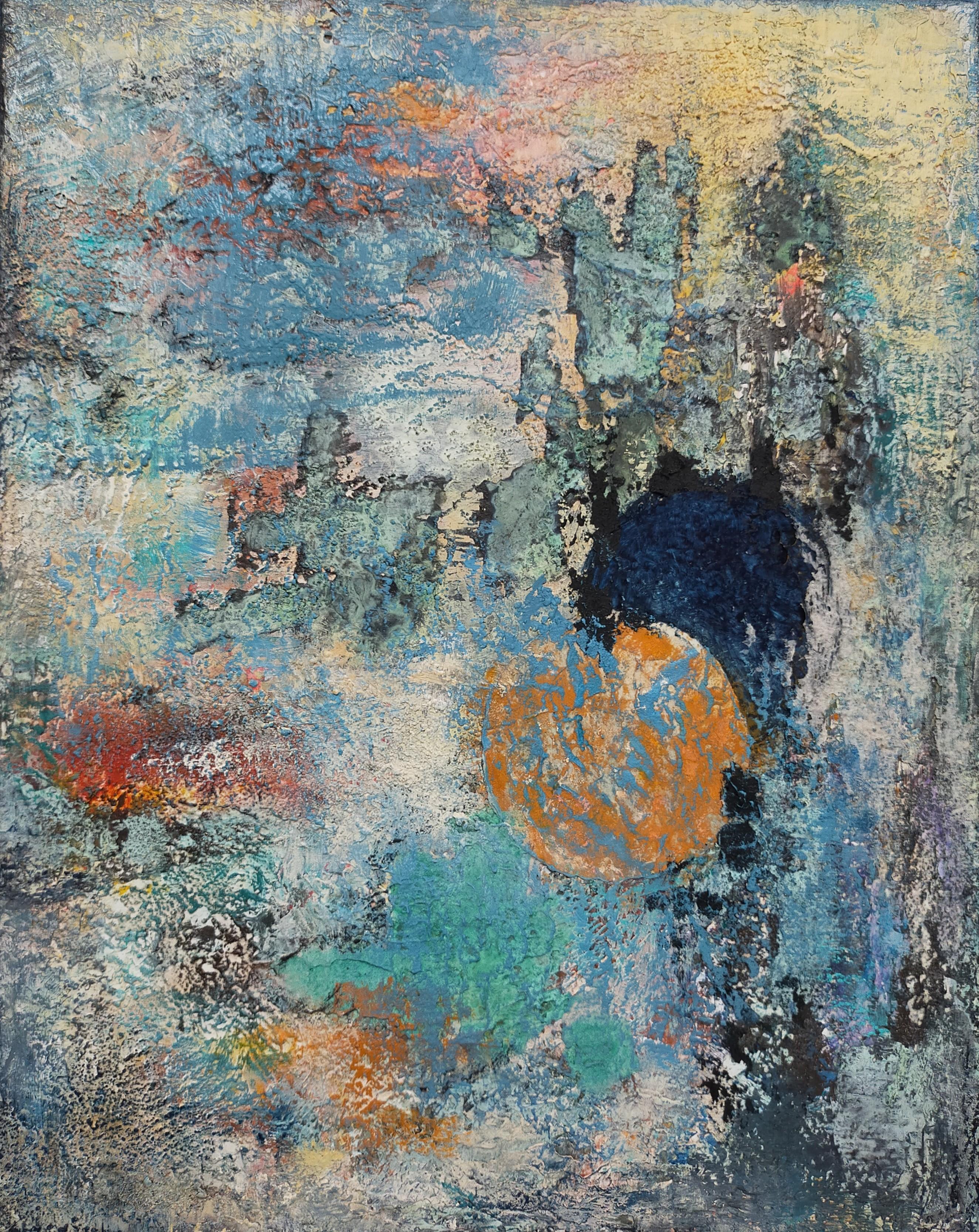 Abstract Painting Emmanuelle Vroelant - « 29/02/25 » acrylique abstraite, toile de lin collageon, 80 x80 cm