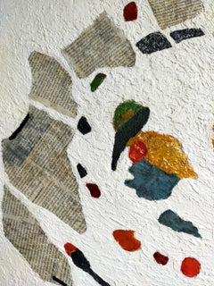 "Brouhaha" acrilico astratto, collage di foglie di rame, polvere di marbel.