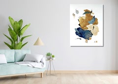 "Cape et épée" acrilico astratto, foglia d'oro, su tela di lino, 100x80cm