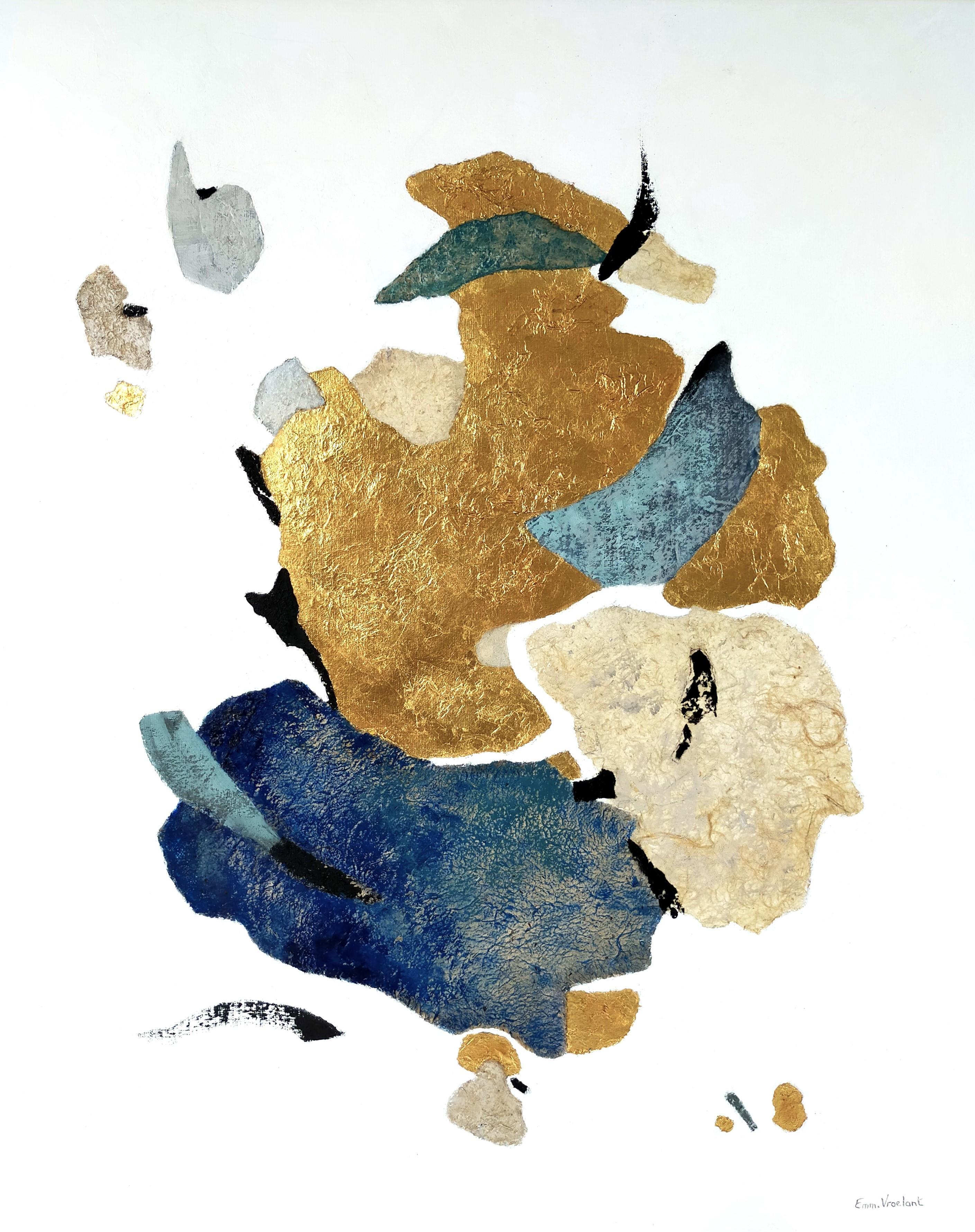 "Cape et épée" acrílico abstracto, hoja dorada, sobre lienzo de lino, 100x80cm