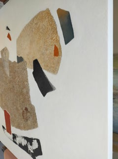 "Fantasy 2" acrilico astratto, collage, marbel su tela di lino, 80x80cm