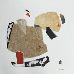 "Fantasía 2" acrílico abstracto, collage, marbel sobre lienzo de lino, 80x80cm