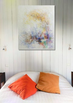 "A confident smile"  abstract acrylic , marble, collage, 73x60cm, linen canvas