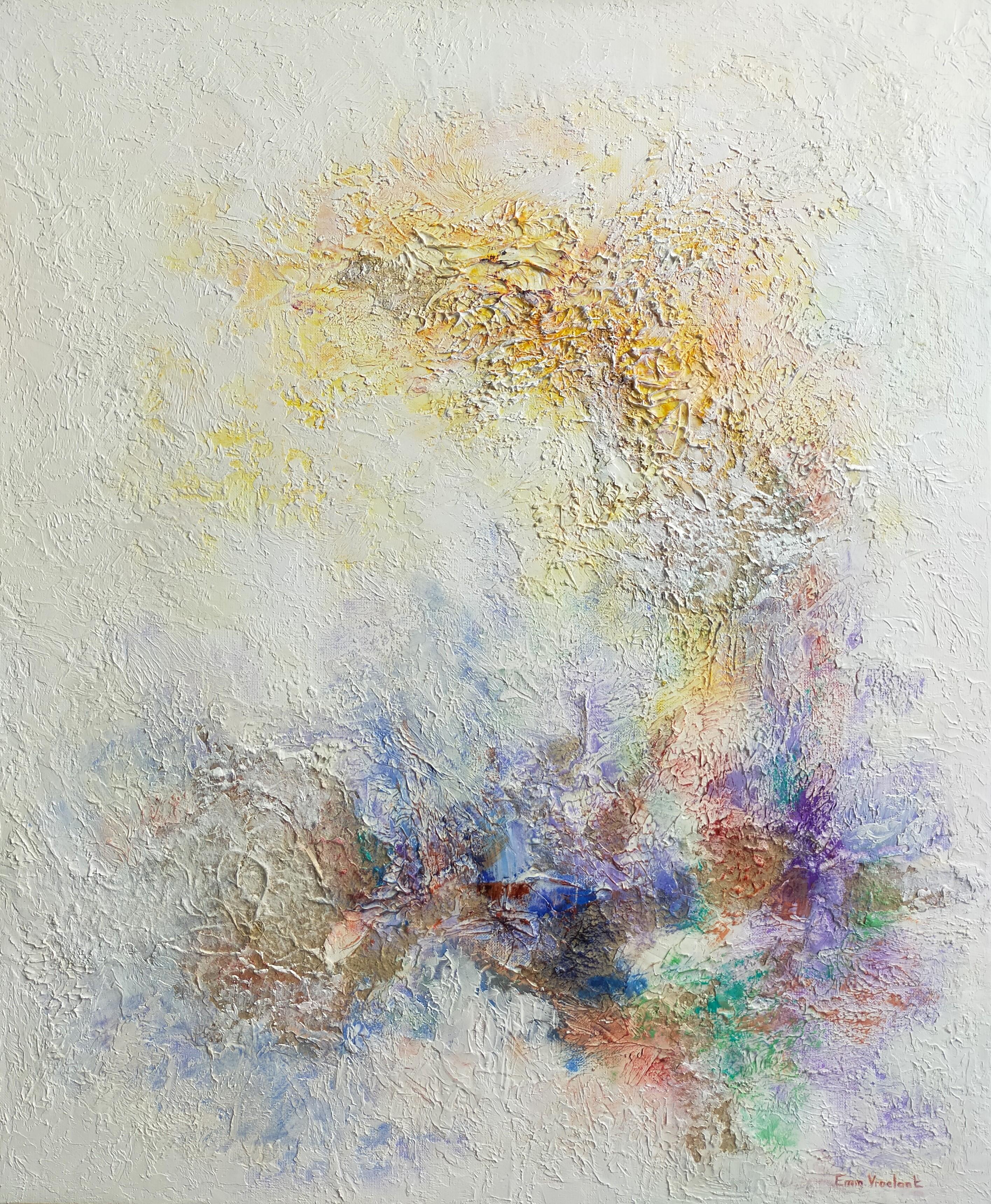 "Un sorriso sicuro di sé"  acrilico astratto, marmo, collage, 73x60cm, tela di lino